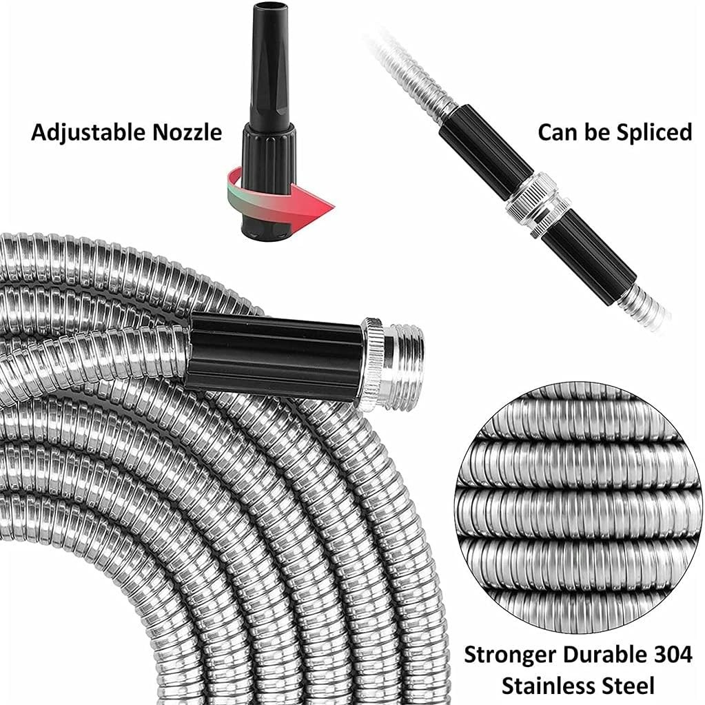 Stainless Steel Water Garden Hose 25/50/75/100FT Flexible Lightweight Outdoor