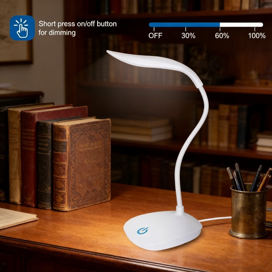 USB LED Desk Light Dimmable Bedside Reading Lamp Rechargeable Touch Control -&=#