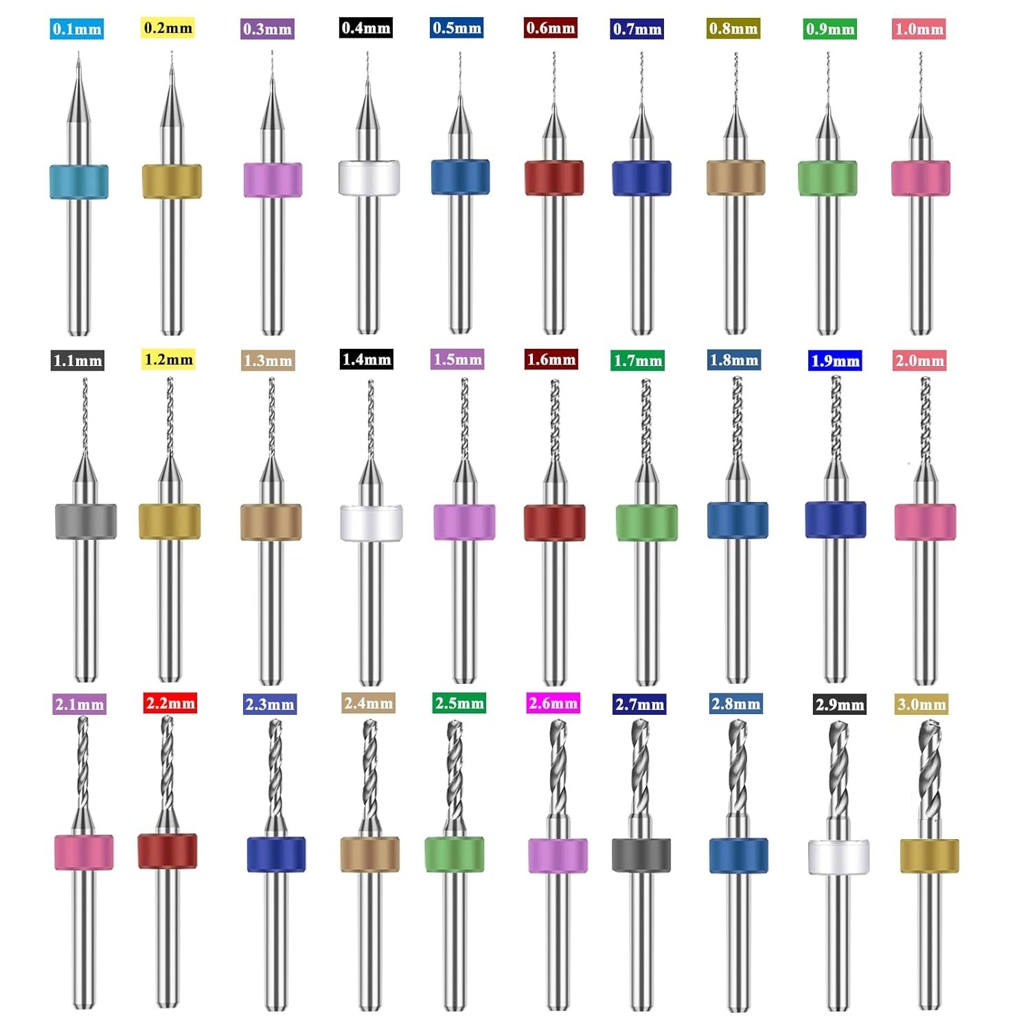 30pcs Micro Drill Bits Set for Dremel,Spiral Flute 0.1mm-3mm Tungsten Steel C…