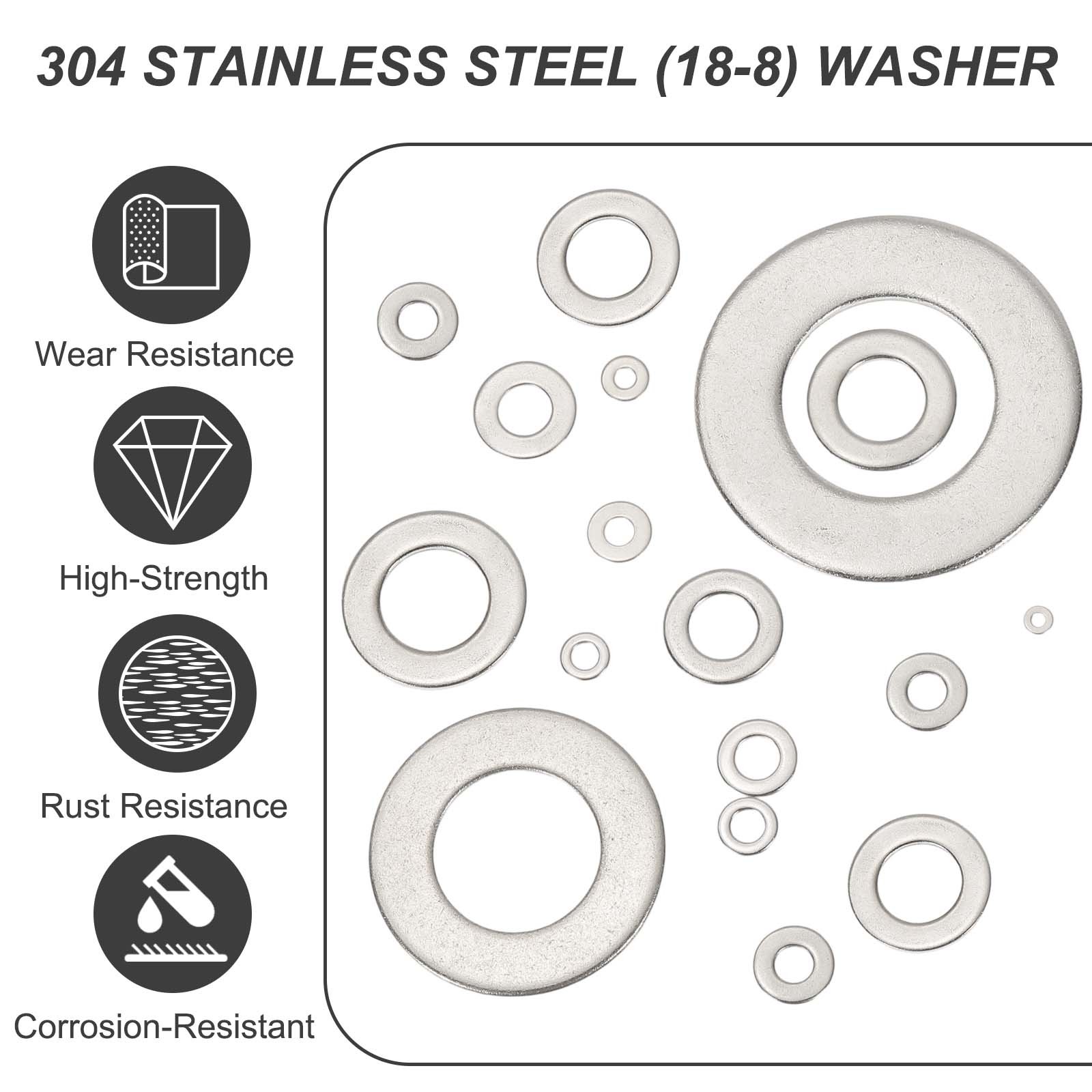 100Pcs #4 Flat Washer 304 Stainless Steel Round Spacers 1/8″ ID x 1/3″ OD