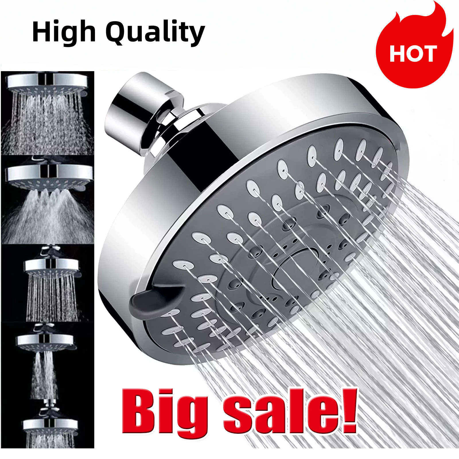 NEW Bath High Pressure Shower Head 5 Mode LARGE Chrome Handset Head Water Saving
