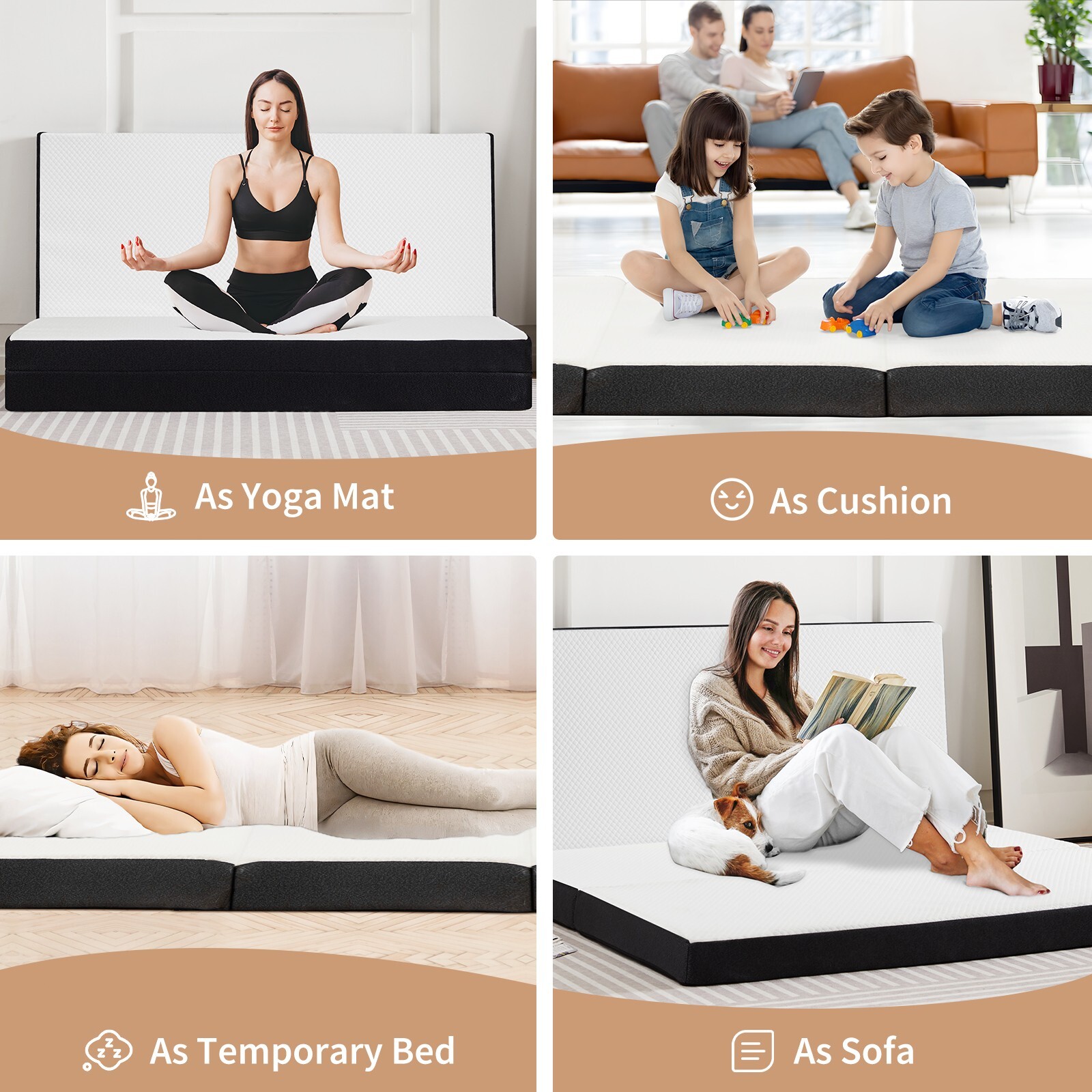 4″ Tri-fold Memory Foam Mattress, Foldable Portable Floor Bed,Washable Cover