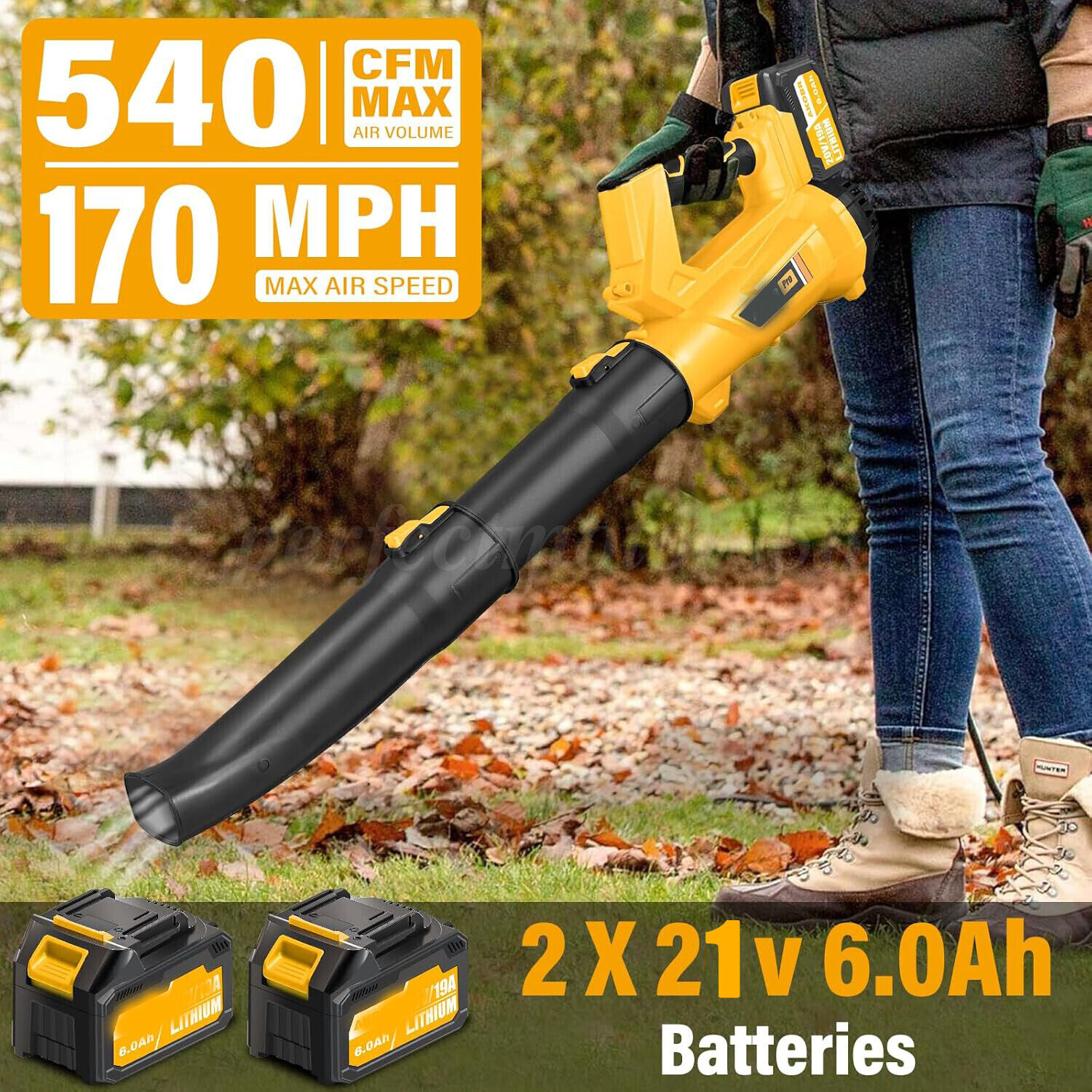Leaf Blower Cordless 540 CFM Handheld Electric Leaf Blower with 2 Batteries 21V
