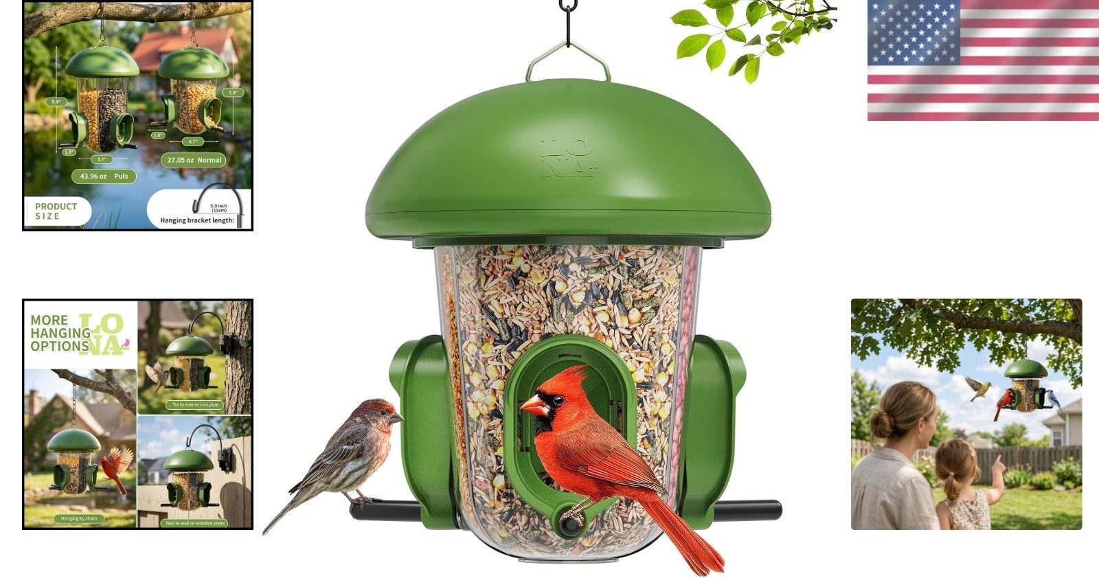 LONA Hanging Bird Feeder – Weatherproof, 3 Ports, 1.7 lb Capacity for Outdoors