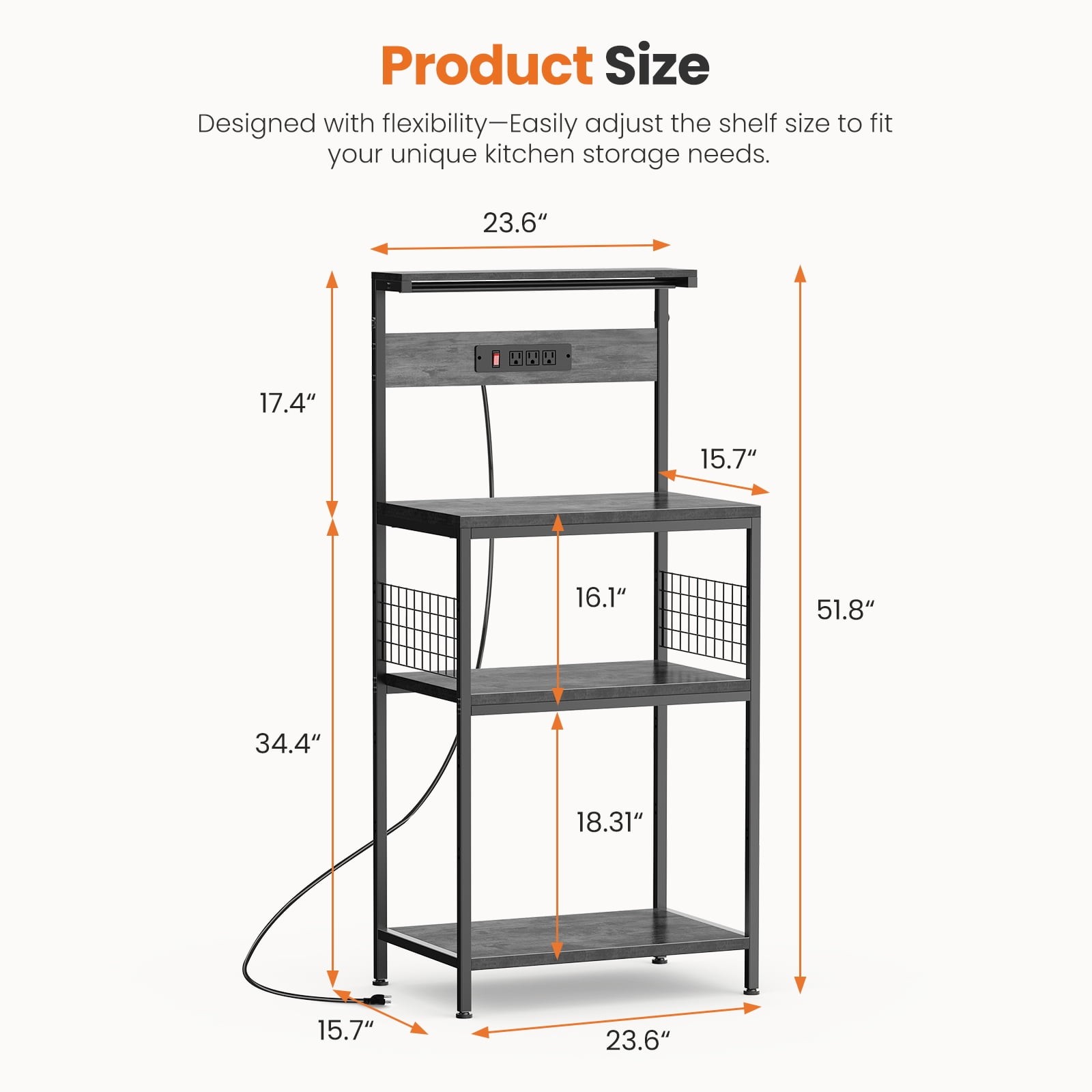 4 Tier Microwave Stand,Kitchen Bakers Rack w/ Power Outlet,Adjustable Shelf Unit