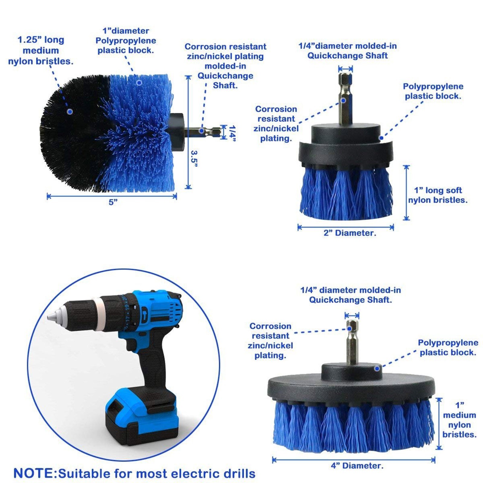 Drill Brushes Set 3Pcs Tile Grout Power Scrubber Cleaner Spin Tub Shower Wall