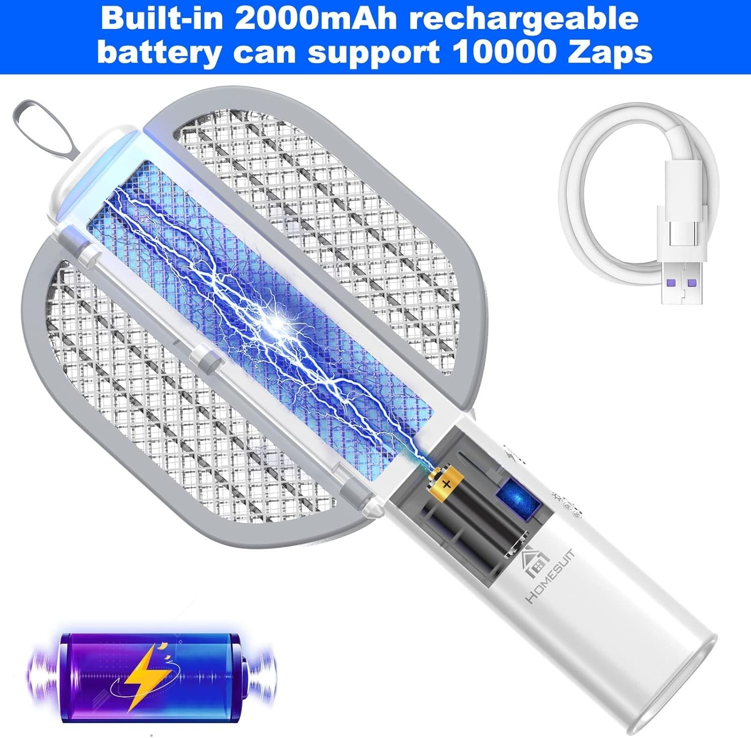 Rechargeable Electric Mosquito Fly Swatter Zapper Pest Insect Tennis Racket NEW