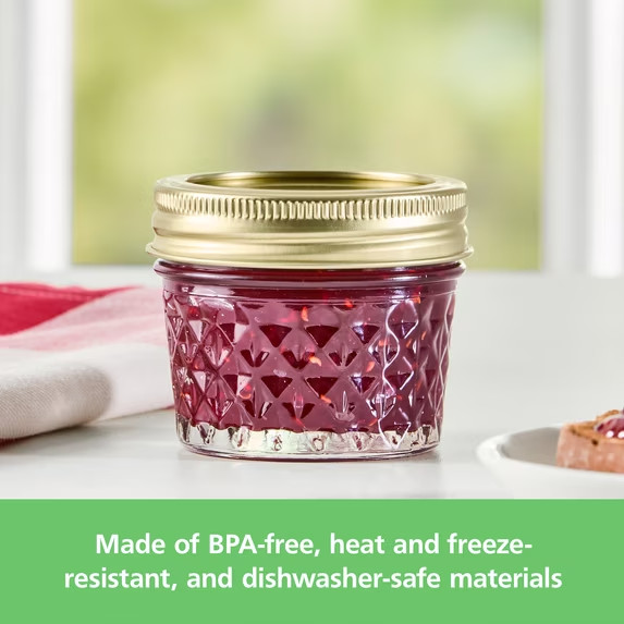 Mainstays 4 oz Mason Jars Lids and Rings 12-Pack Mini Glass Jars