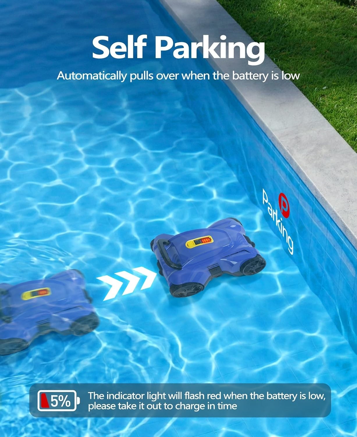 Cordless Pool Cleaner Robot – Auto Debris Removal, 120Min Runtime, Blue
