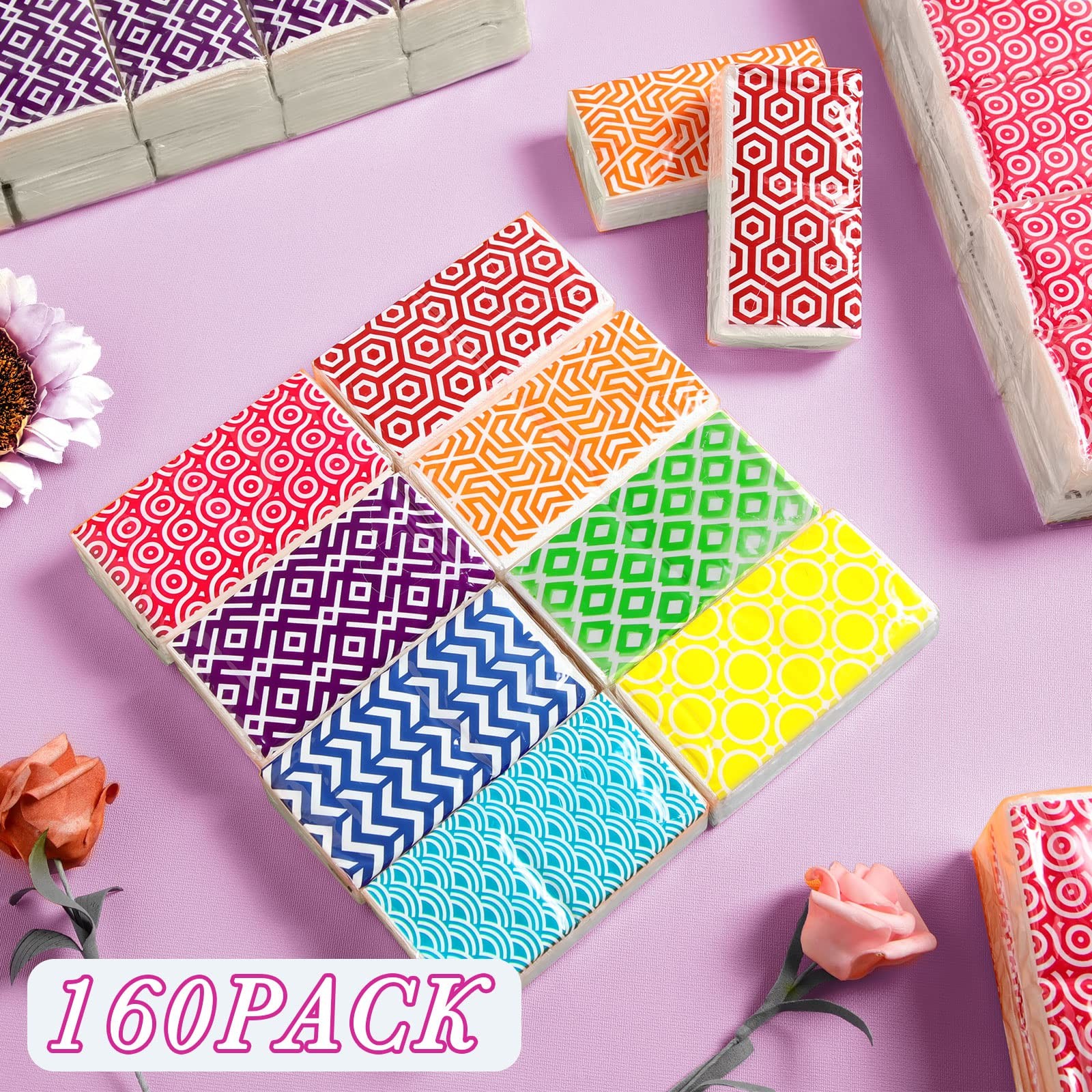 160 Counts Pocket Sized Facial Tissues Travel Tissues 3 Ply Small Portable Wh…