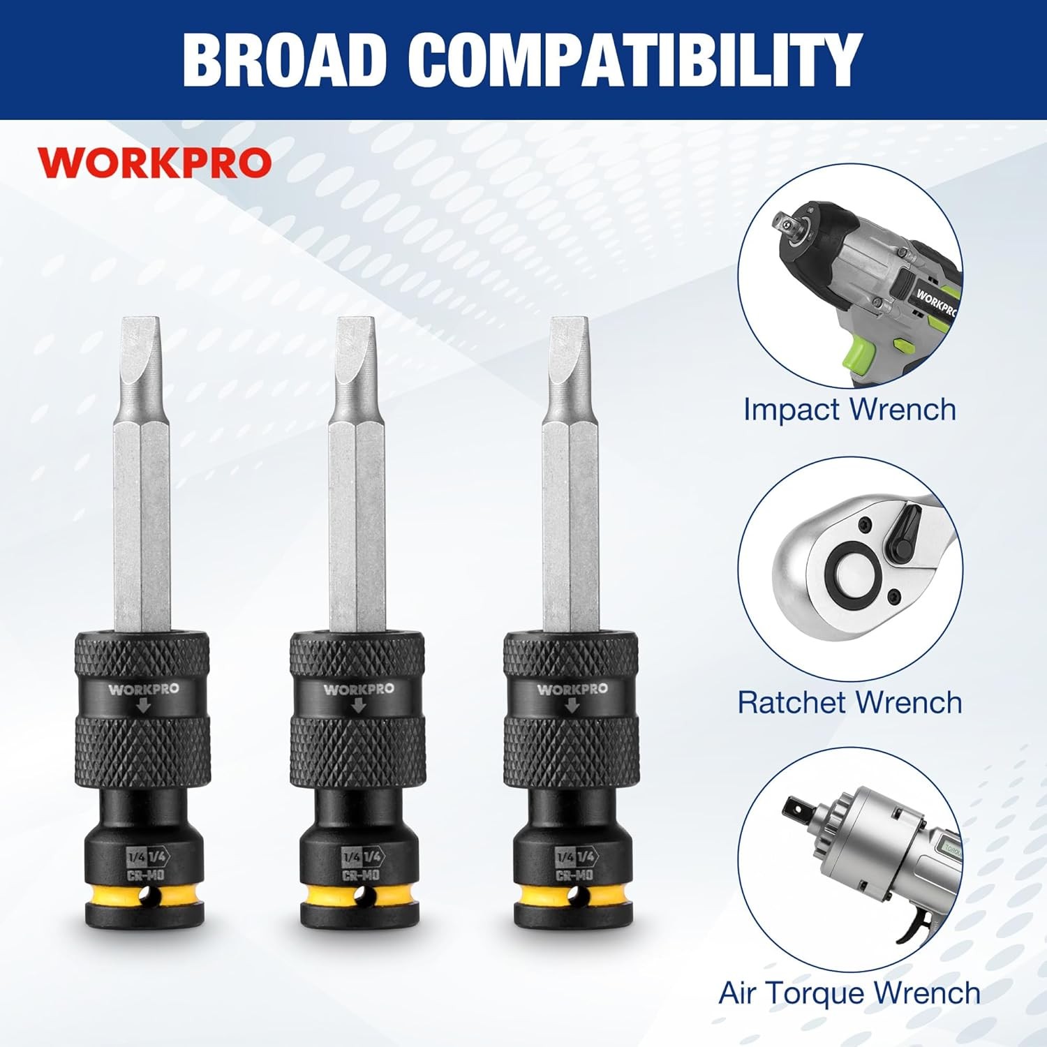 WORKPRO 1/4″ Square to 1/4-in Hex Quick Release Impact Socket Adapter Bit Holder