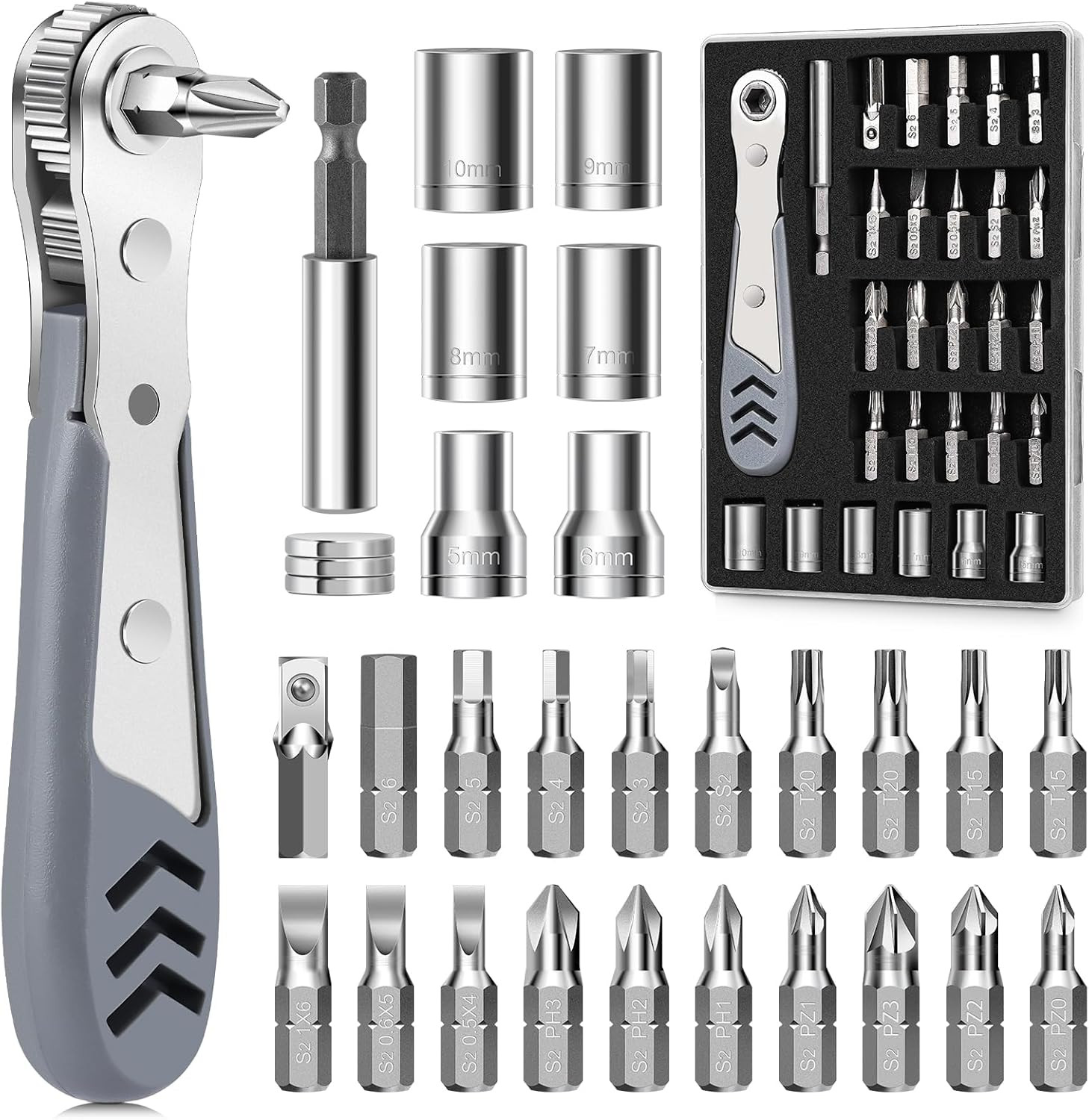 30in1 Right Angle Screwdriver, 36-Tooth Mini Ratchet Wrench, Angle Screwdrive…