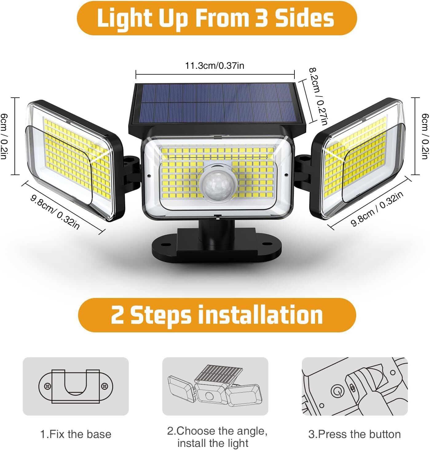 2 Pack LED Motion Sensor Solar Lights ,Outdoor IP65 Waterproof Security Lamp