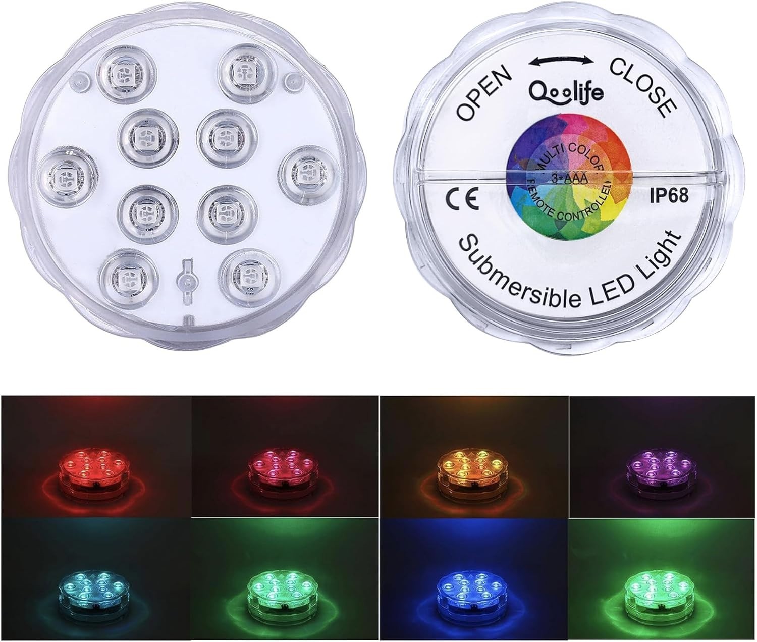 2pack Submersible LED Lights Remote Control Battery Powered,RGB Multi Color