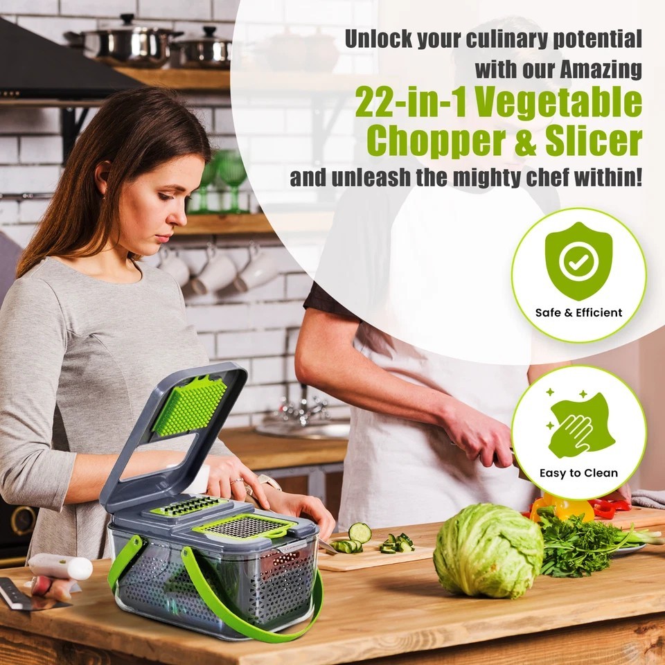 22-in-1 Multifunctional Vegetable Chopper Slicer Fruit Cutter Durable Tool