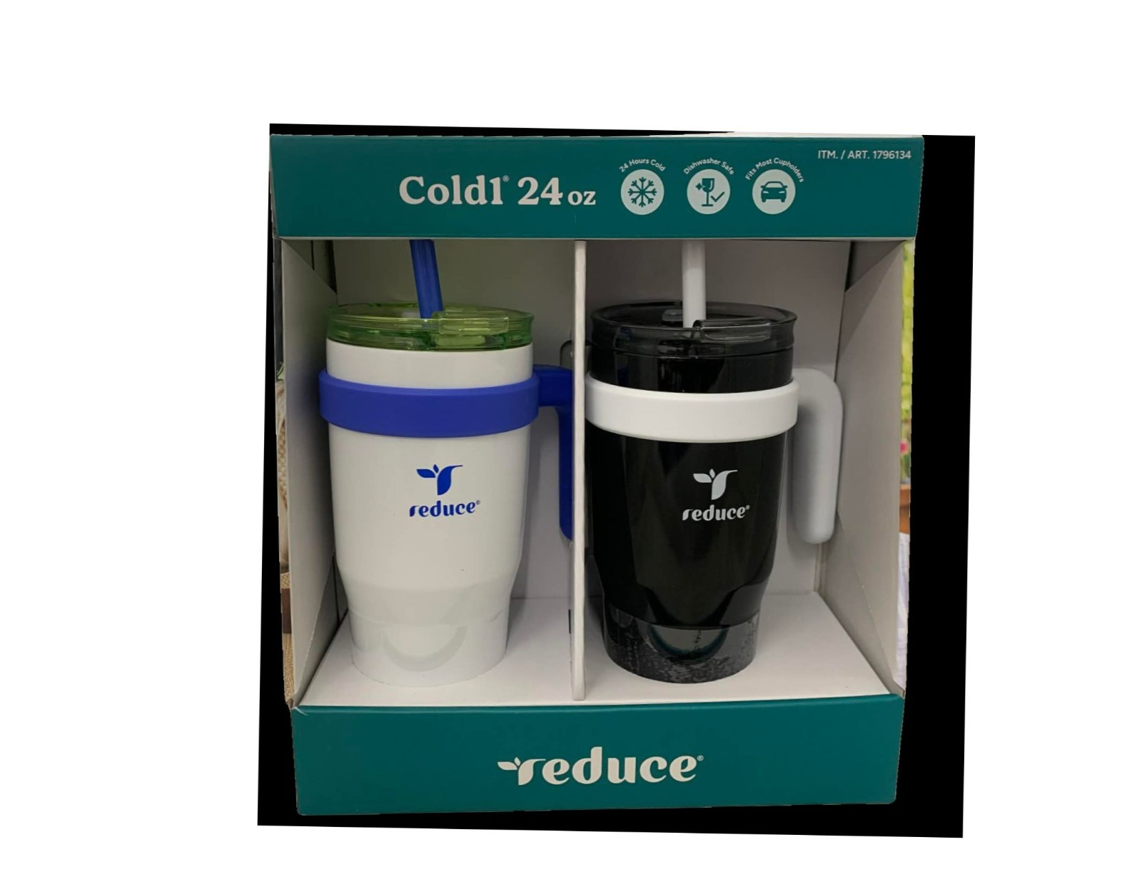 Reduce Cold1 24oz Tumbler w/ Straw 2Pk 24Hrs Cold Black & White Fits Most Holder