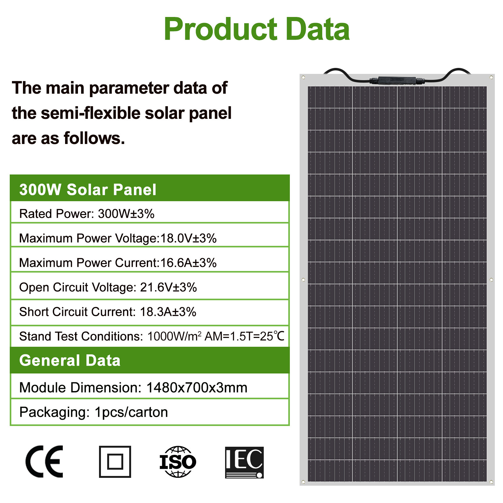 300W Flexible Solar Panel Mono 12V Portable Power Camping Home RV Battery Charge