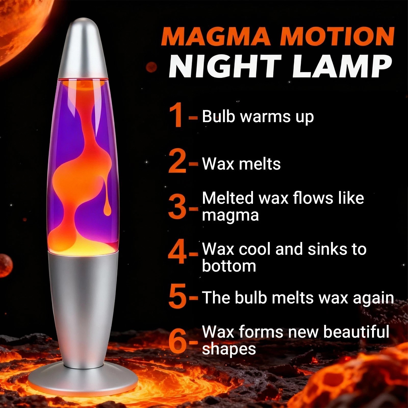 16-Inch Silver Base Lava Lamp with Yellow Wax in Purple Liquid