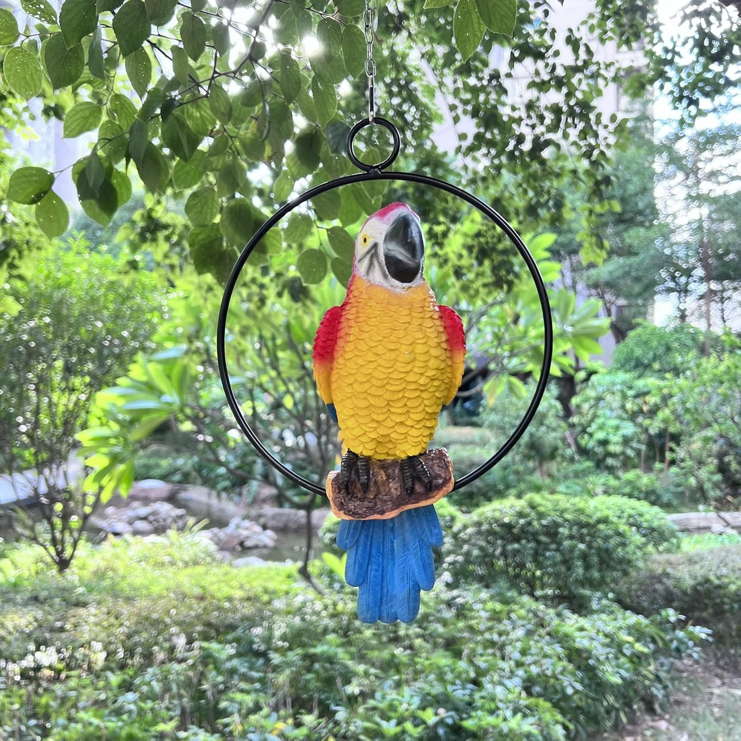 Lifelike Parrot Garden Statues Hanging Decor Ornaments Figurines Sculpture for P