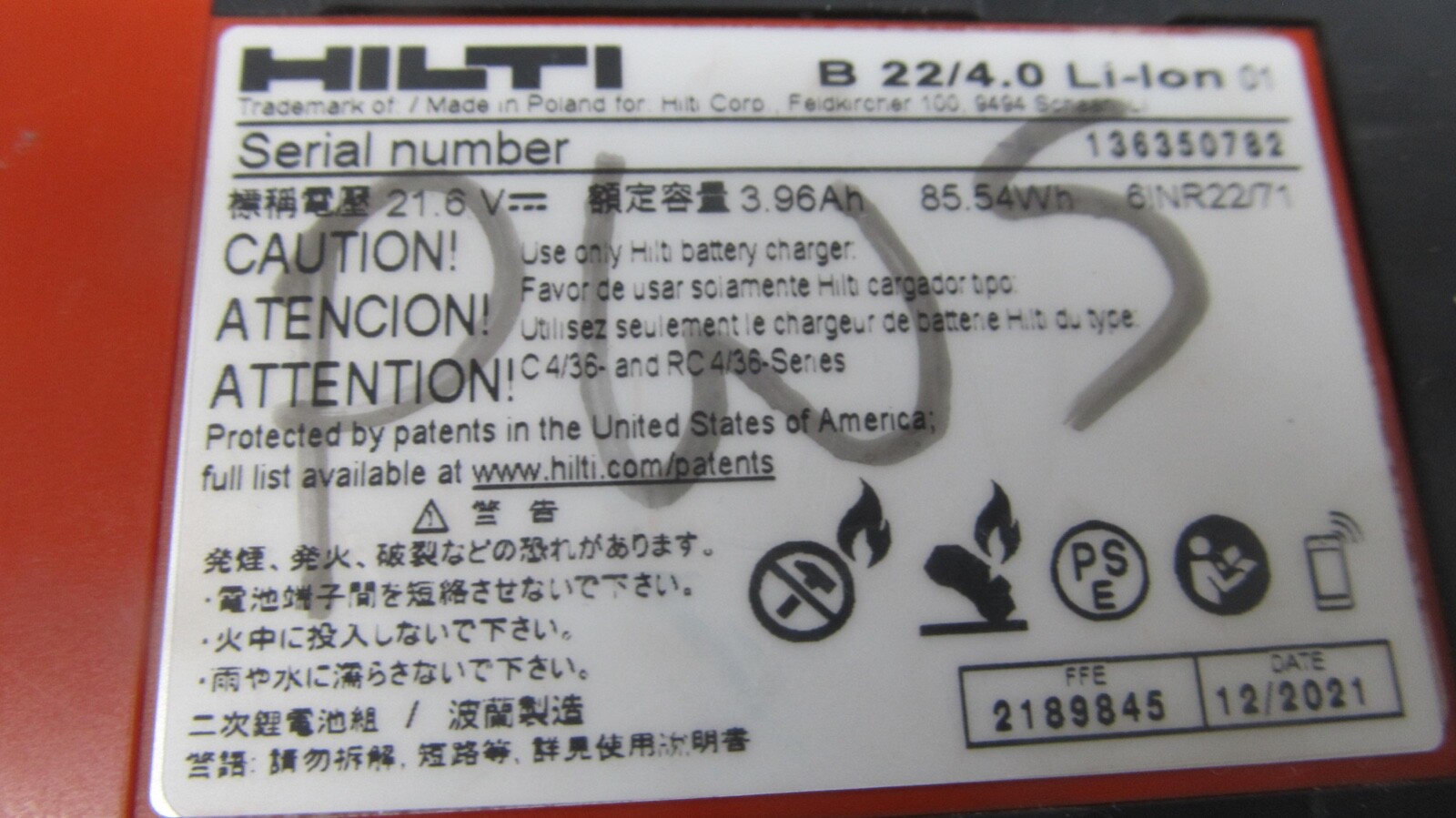 Hilti B 22 4.0 Li-Ion Battery Genuine OEM HILTI Lithium-Ion Battery Pack FREE SH