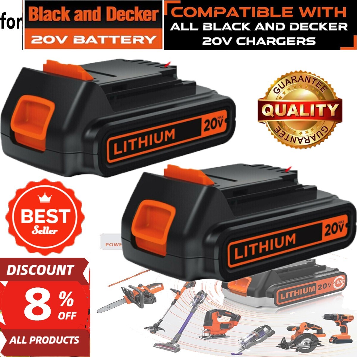 2Pack For BLACK AND DECKER LBXR20 20V 2.5Ah LITHIUM Battery LBXR20-OPE LBXR2020