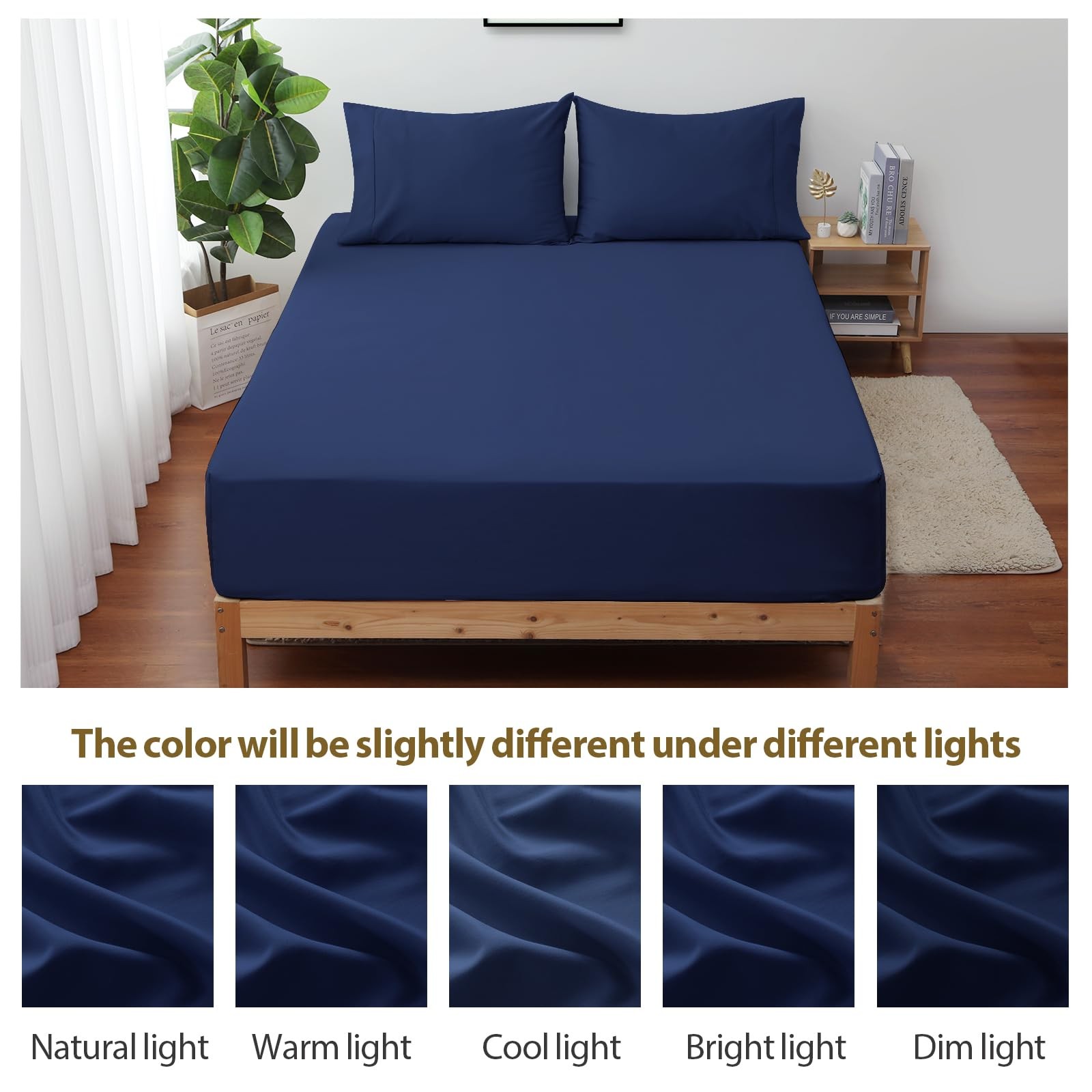 King Size Fitted Sheet Only Navy Blue, 100% Egyptian Cotton 600 Thread Count,…
