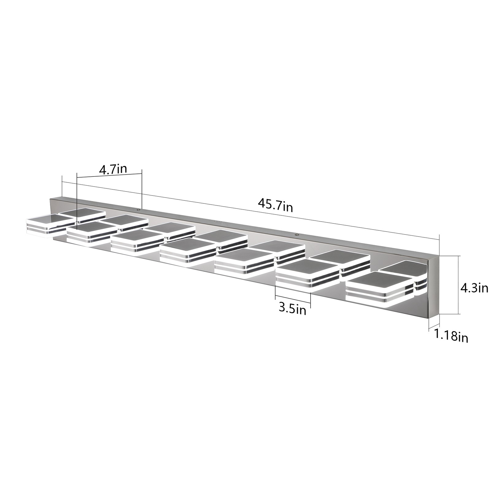 Chrome Dimmable LED Vanity Light 46 inch 7-Lights Wall Fixture Bathroom Mirror