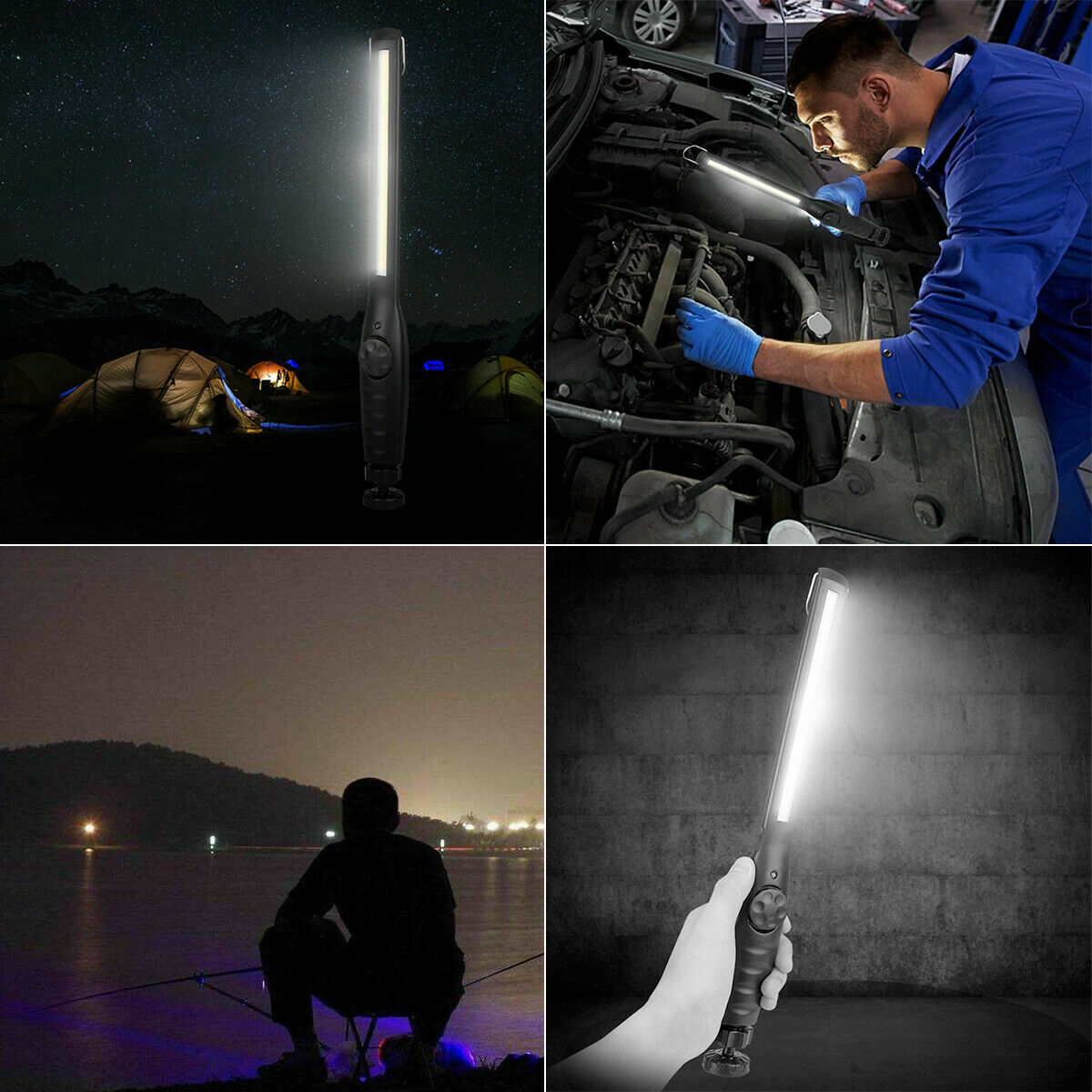 2pcs Rechargeable LED Slim Work Light Mechanic Flashlight Lamp Bar Camping Torch
