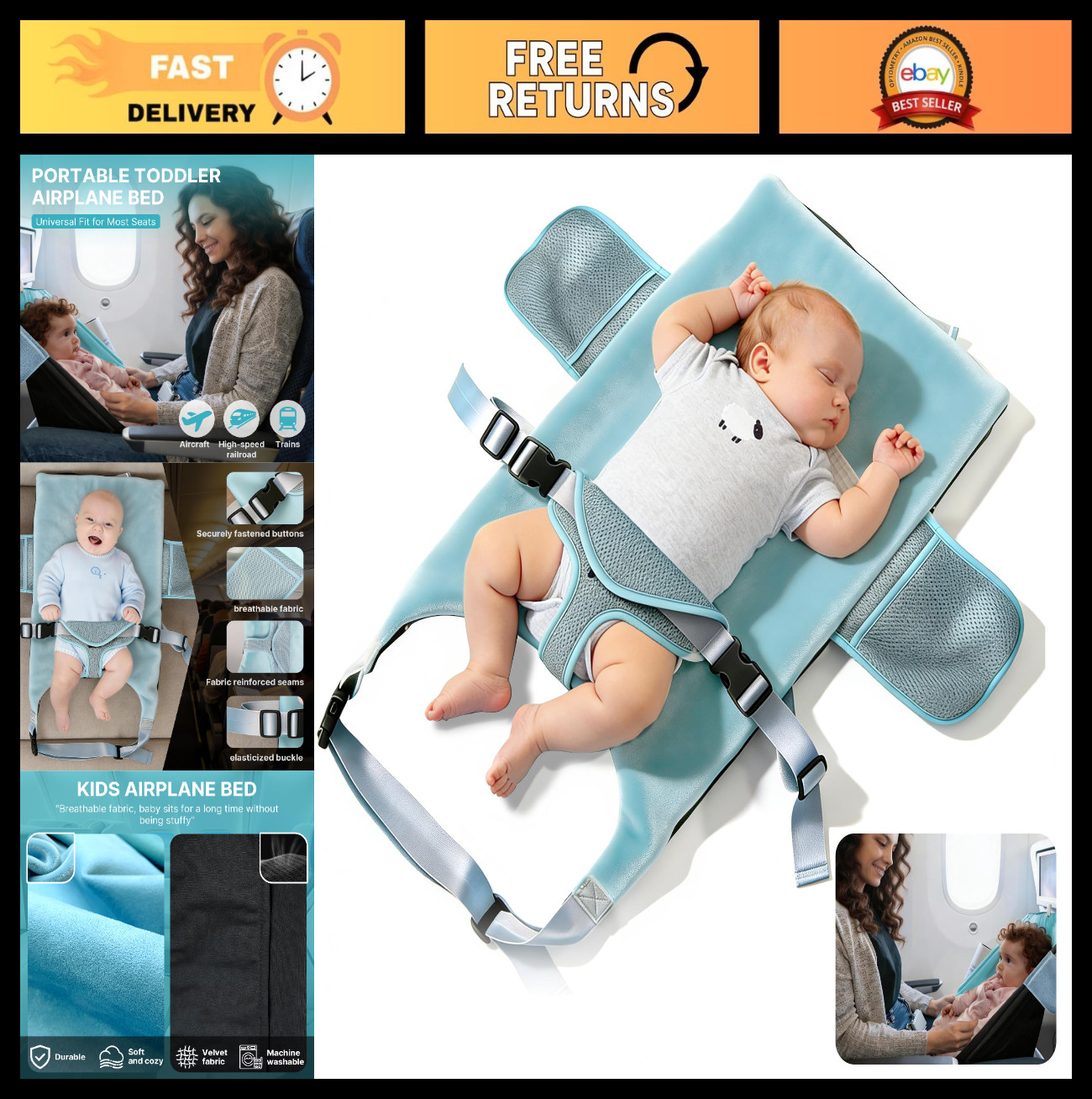 Portable Toddler Airplane Bed for Babies 1-12 Months – Travel Essentials for Fli
