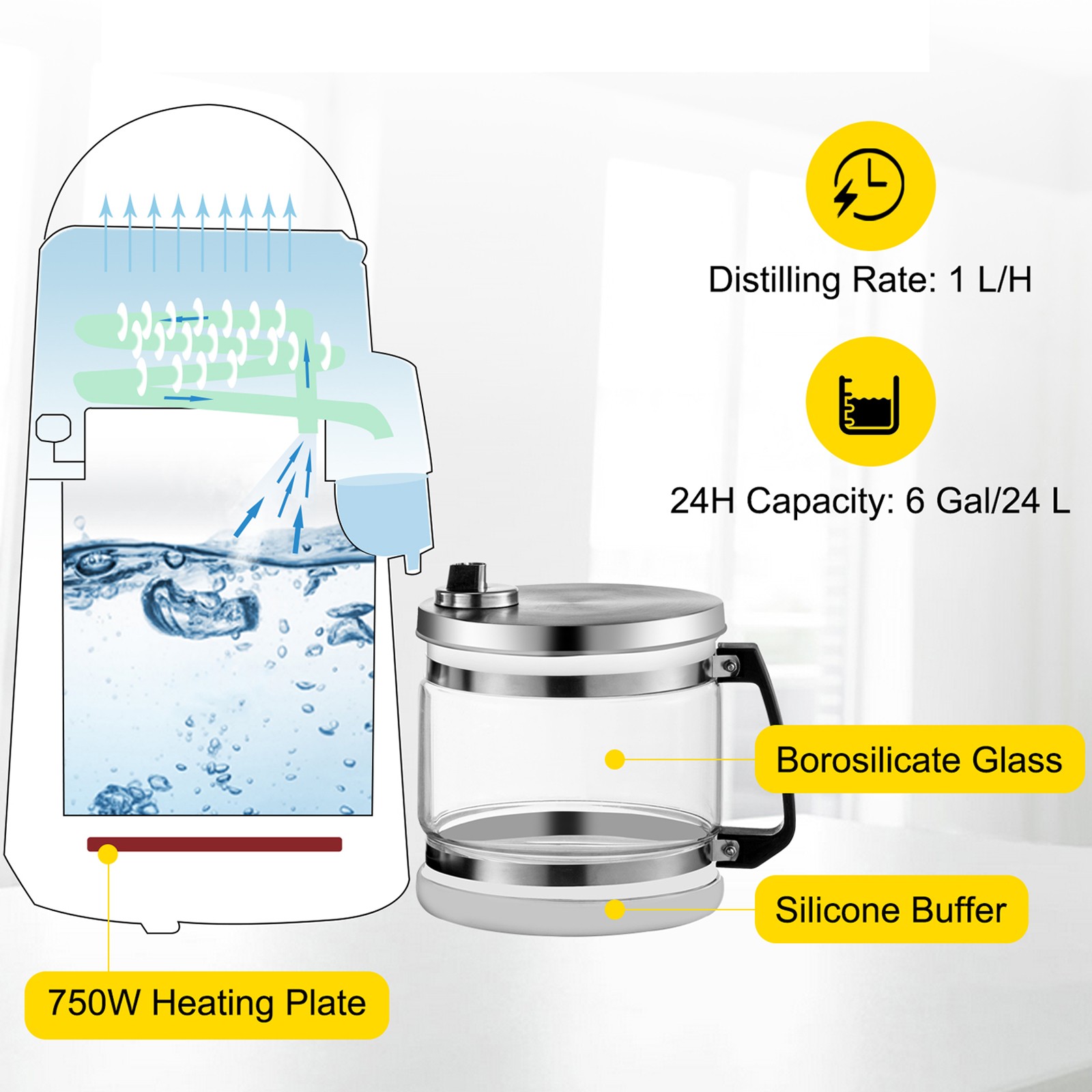 VEVOR 4L Water Distiller Purifier Machine Countertop Stainless Steel Interior