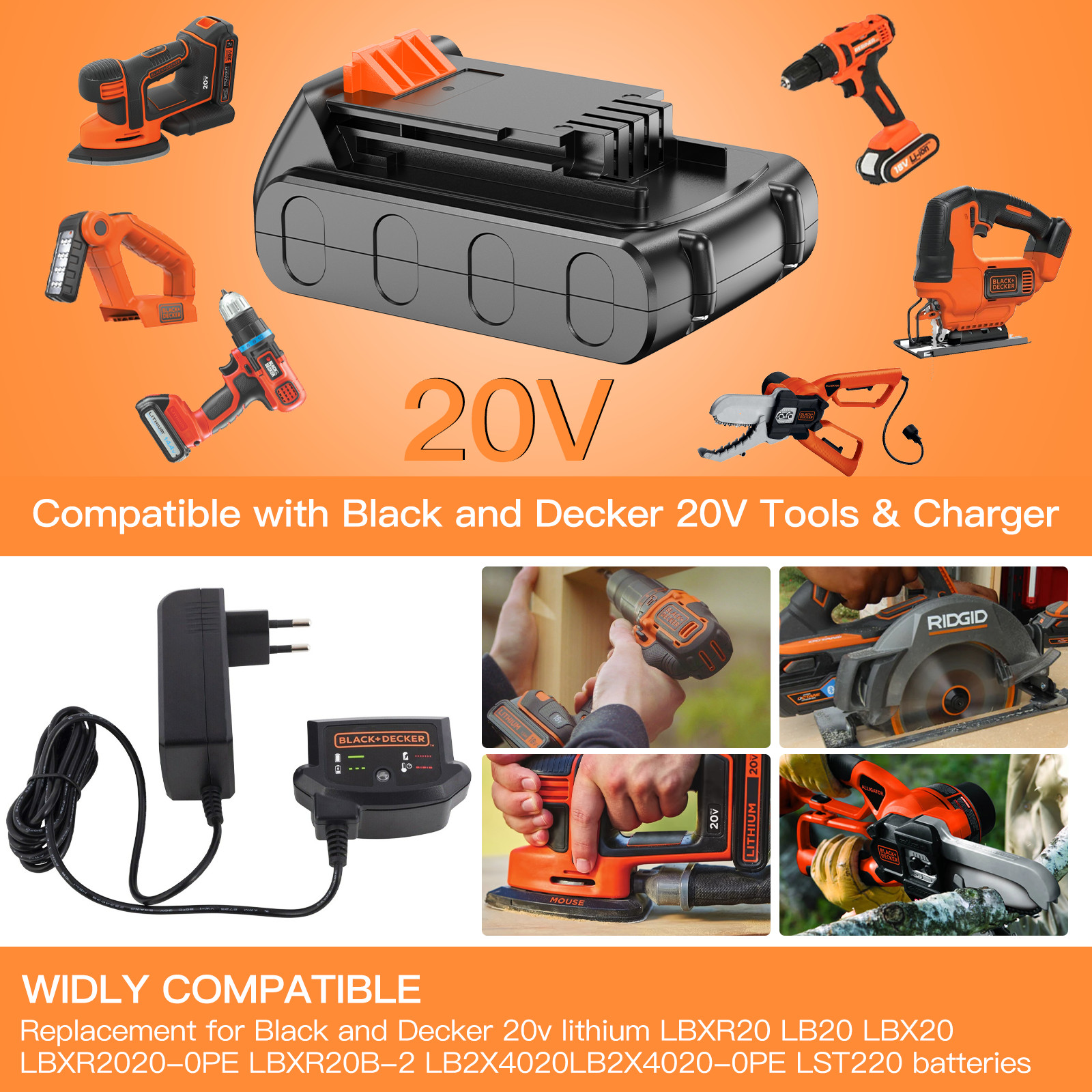 20V 1.5Ah replace For Black and Decker LBXR20 20 Volt MAX Lithium LB20 Battery