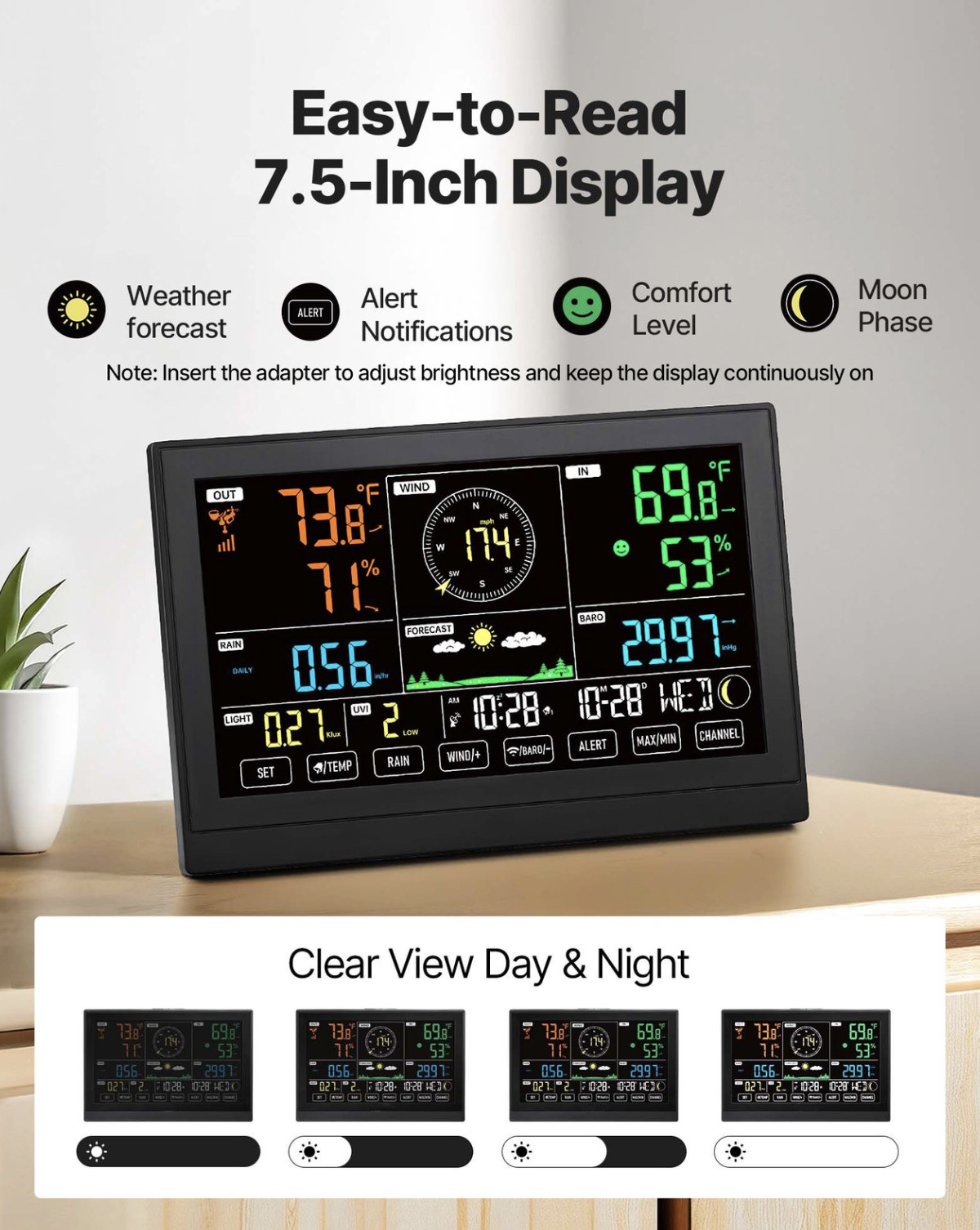 7-in-1 Wireless Weather Station 7.5” Display and In-Outdoor Sensor by Uimoso ~~