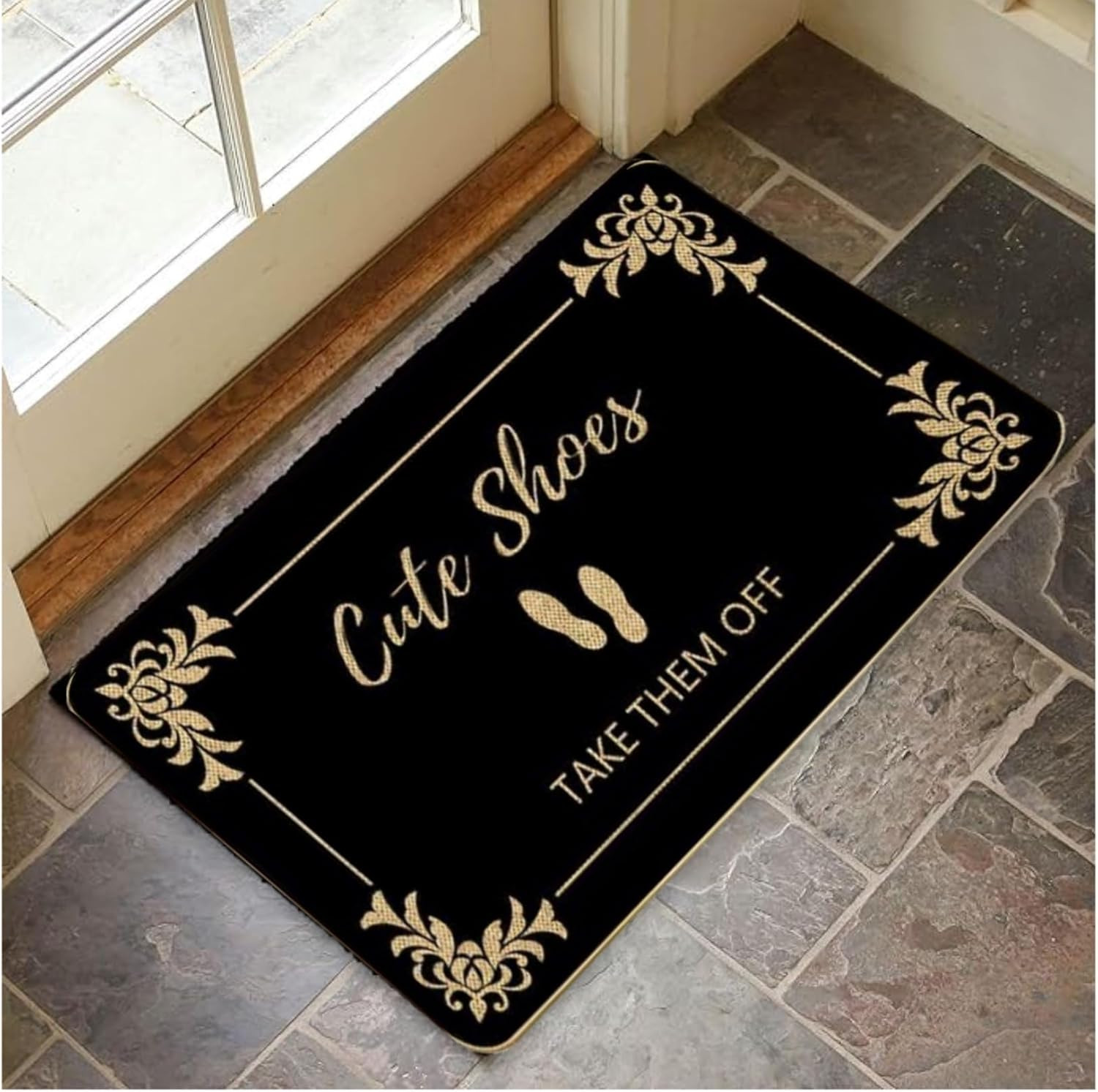 Welcome Door Mat Funny Shoes Take Them Off Mats for Front Door Easy to Clean, Wa