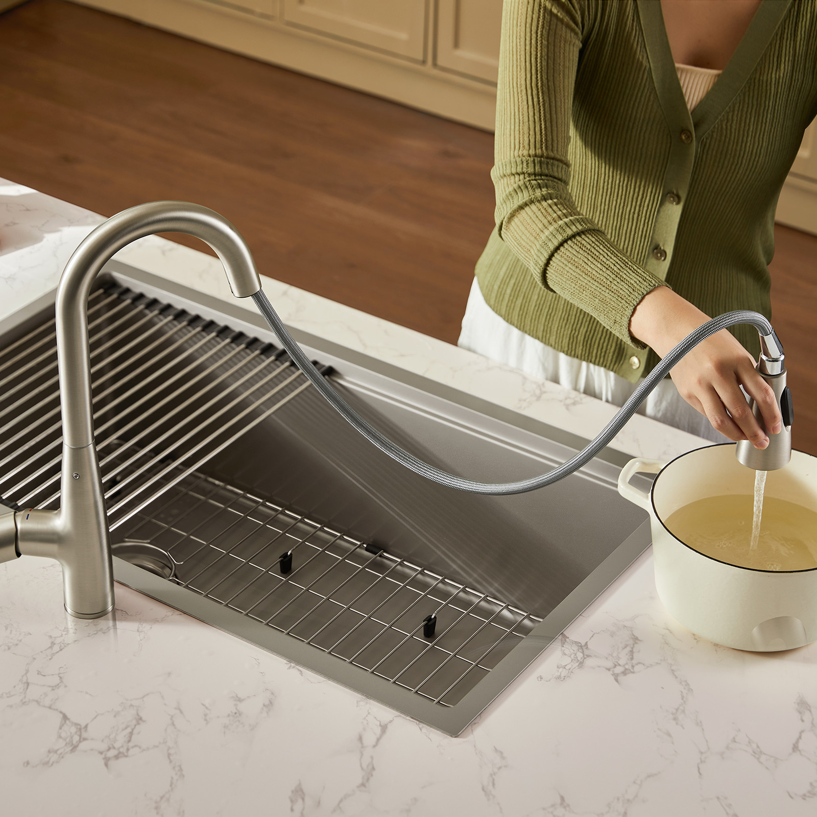 JOMOO 32″ Drop-In Kitchen Sink Workstation 18-Gauge Brushed Stainless Steel Bowl