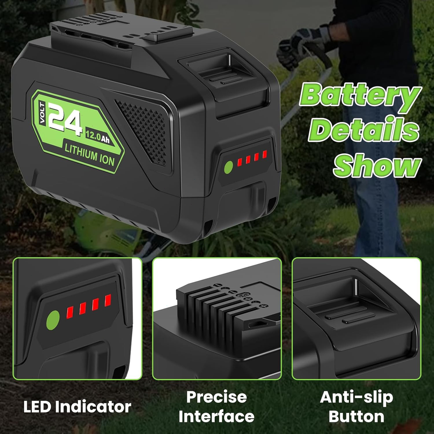 24V 12.0Ah Batteries Replacement for Greenworks 24V Battery Model 29842 29852