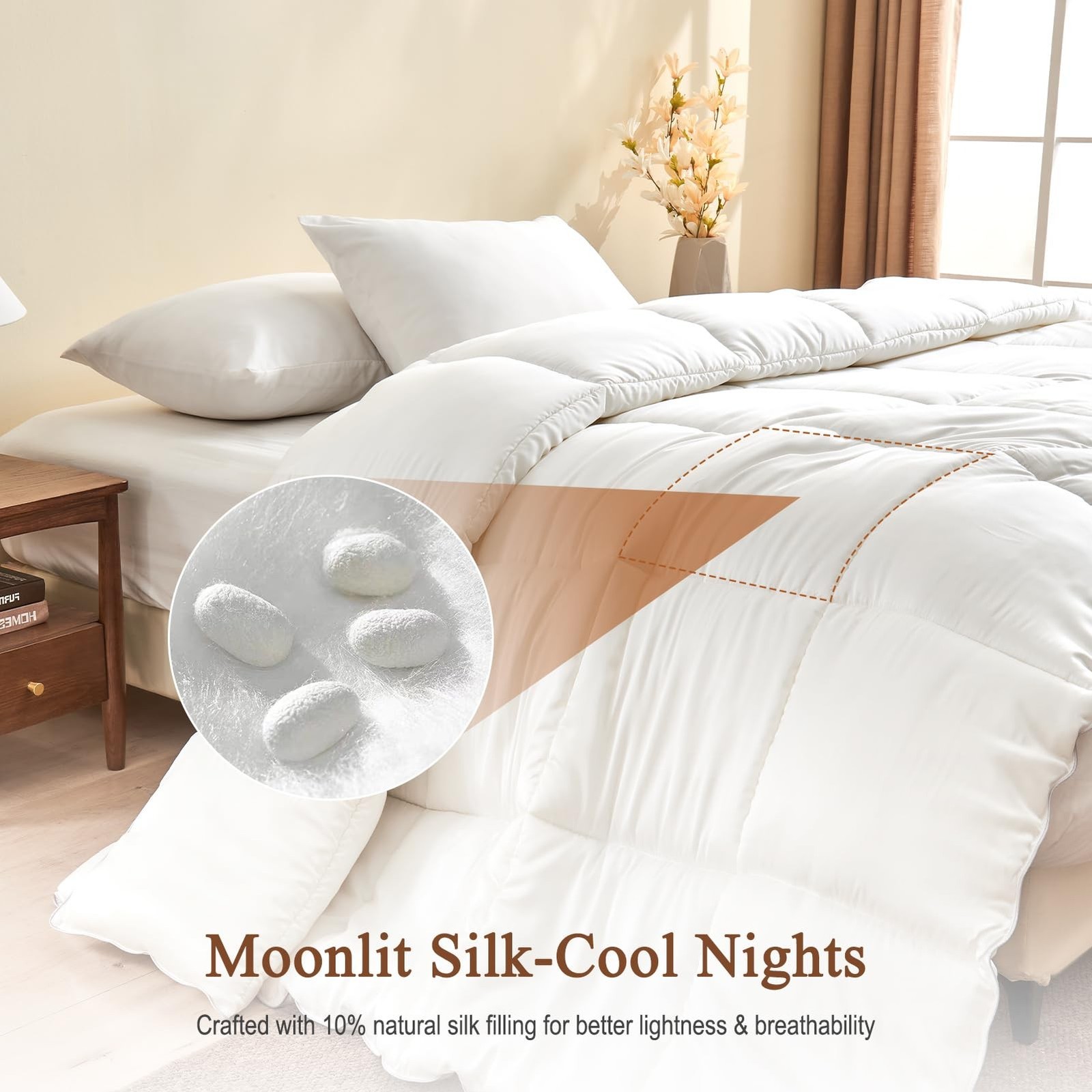 BPC King Size Comforter 100% Rayon Bamboo Silk Blend White 106×90″