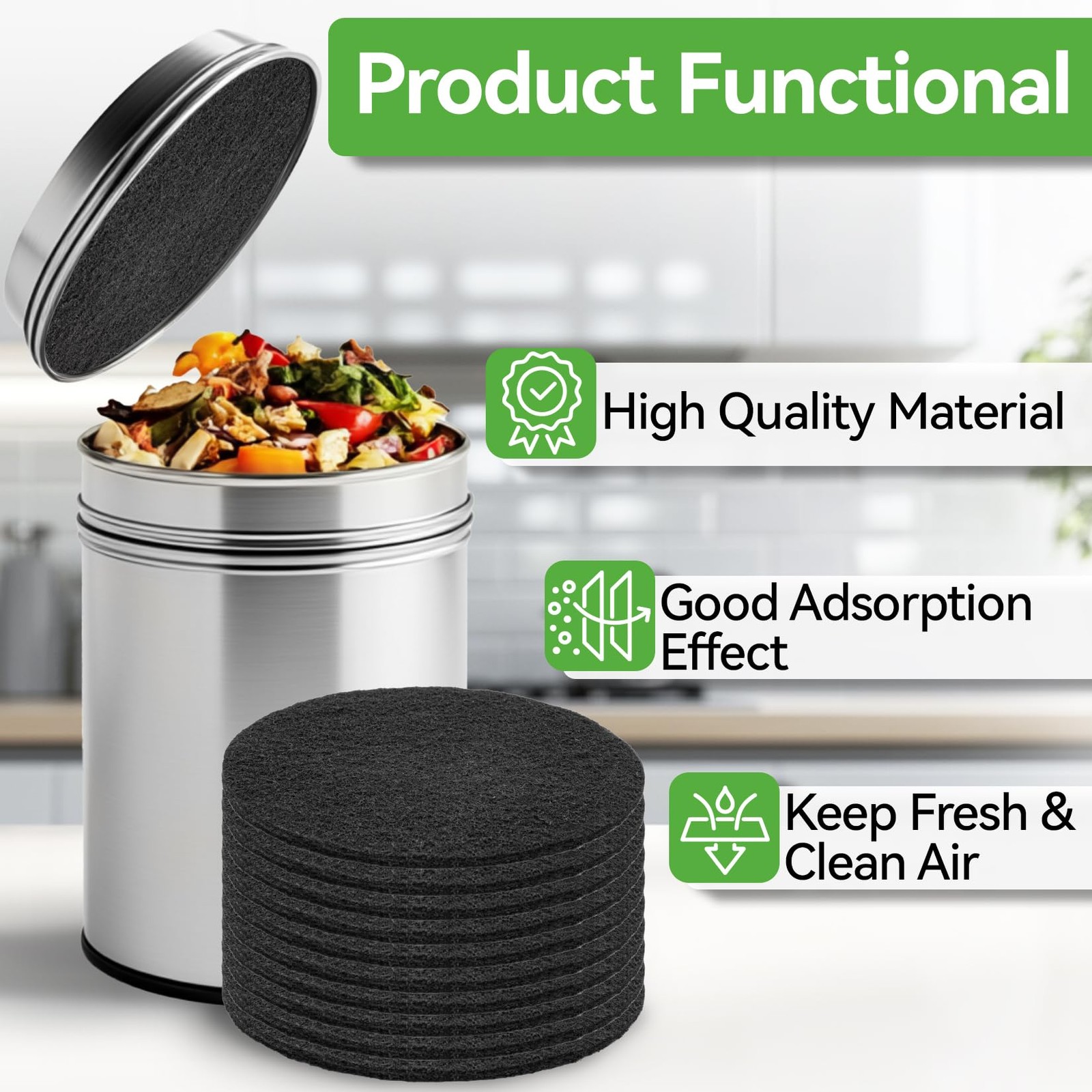 10PCS 6.7in Compost Bin Charcoal Filters Activated Carbon