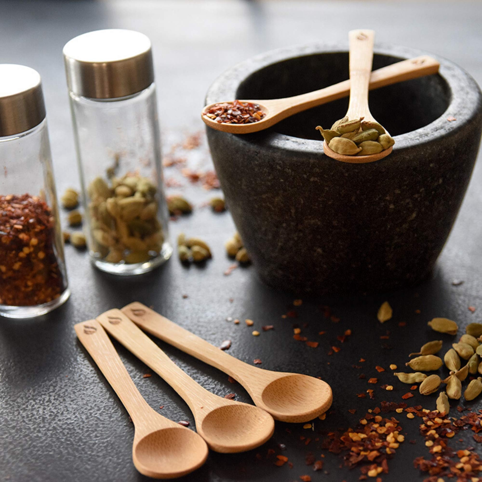 Bamboo Spoon Set 5 Pc Small Kitchen Teaspoons Tiny Wooden Spoons Perfect for