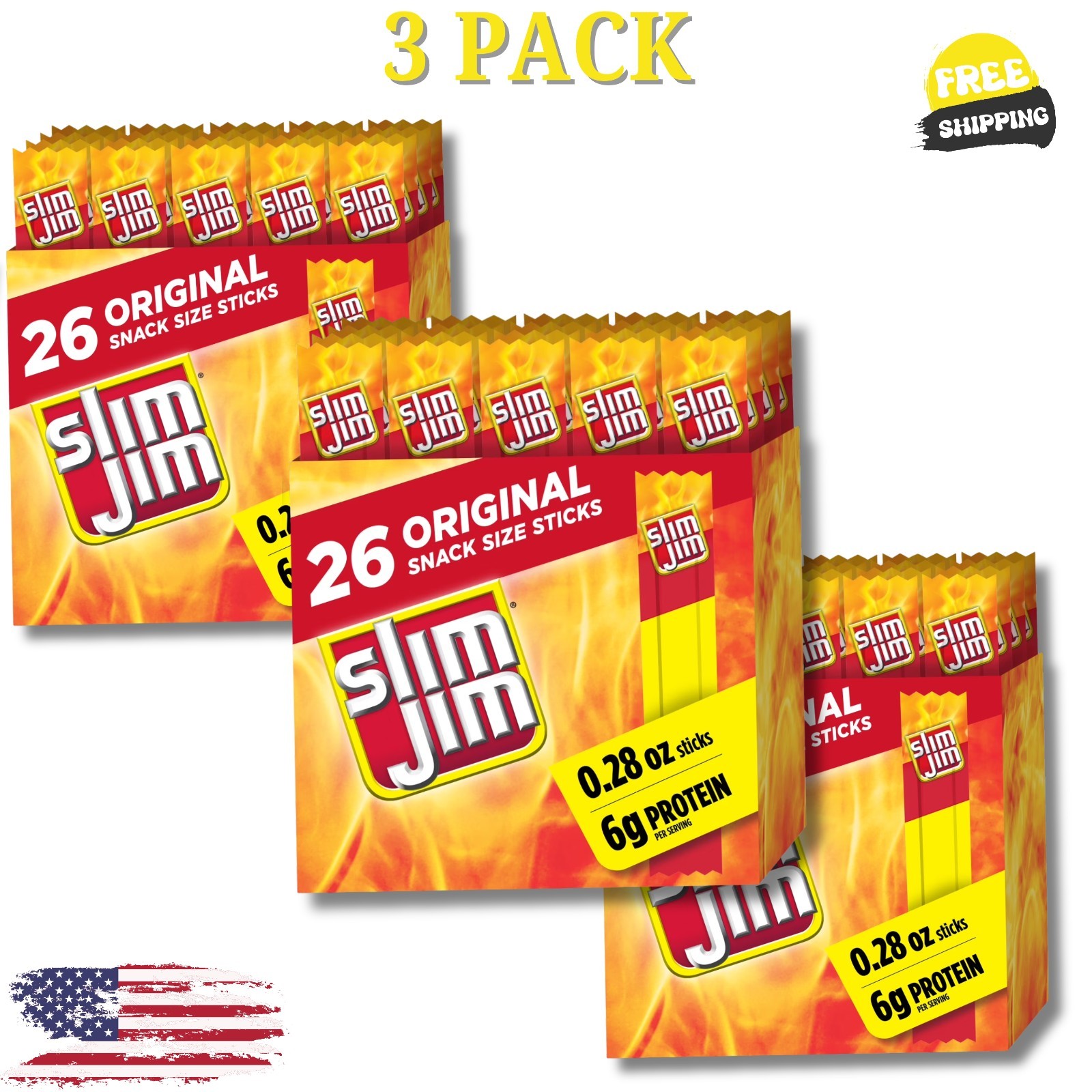 Slim Jim Snack-Sized Smoked Meat Stick Original Flavor 0.28 Oz 46 CT, (3 pack)