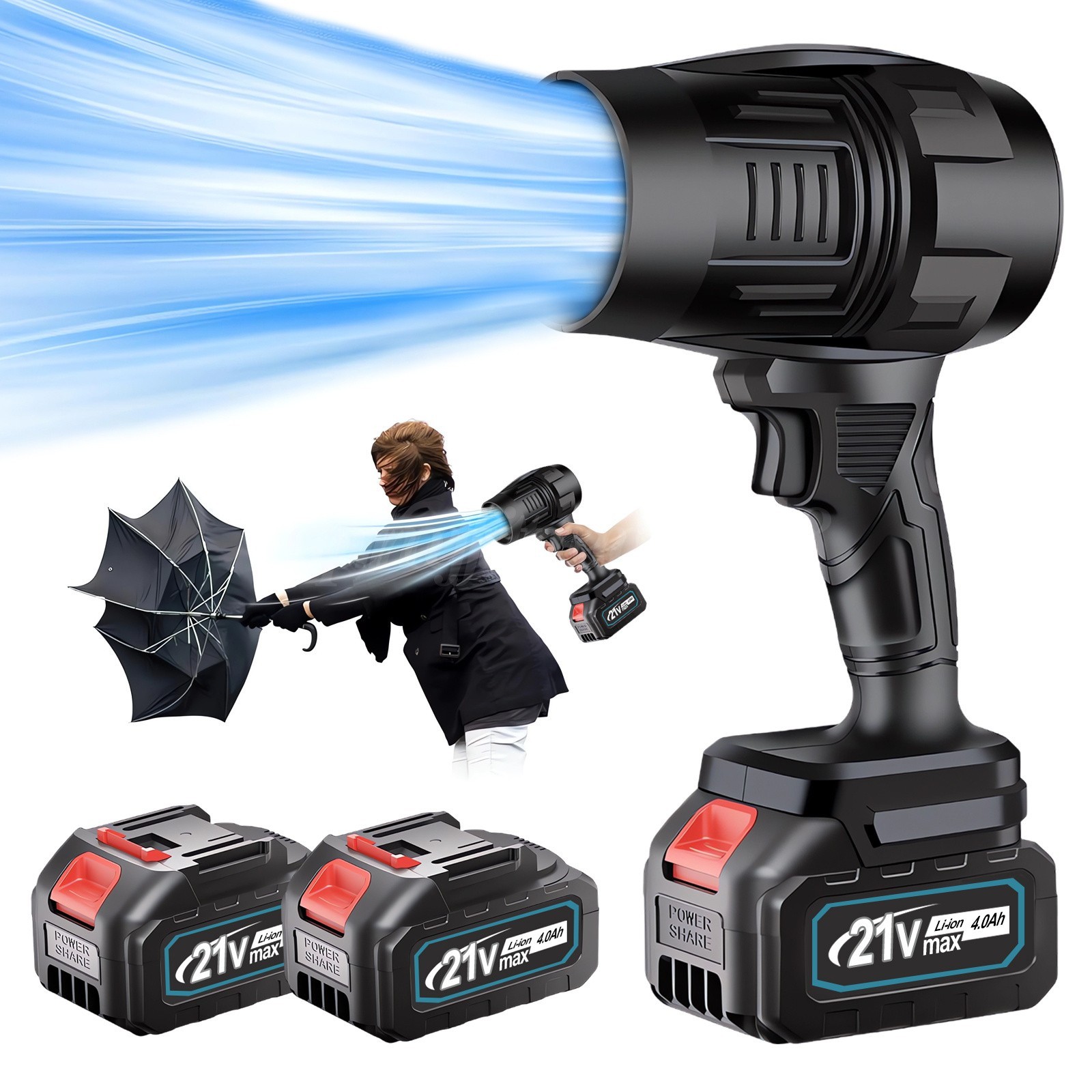 Electric Cordless Leaf Blower 80,000PM Handheld Leaf Blower 2X Battery & Charger
