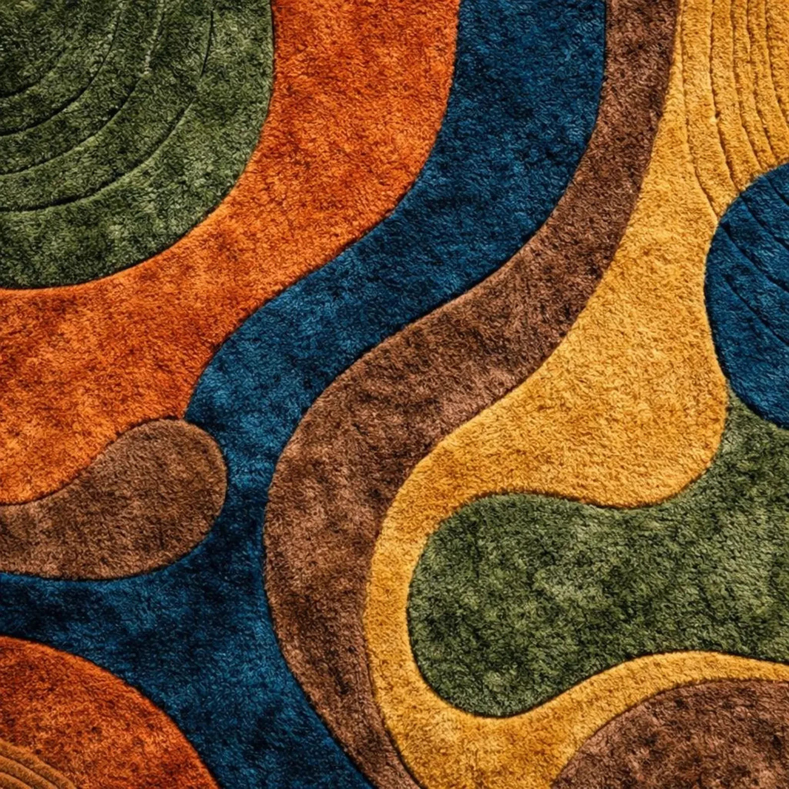 Mid Century Modern Hand-Tufted Retro Earth Tone Decor Rug Large Abstract 3d Rug.
