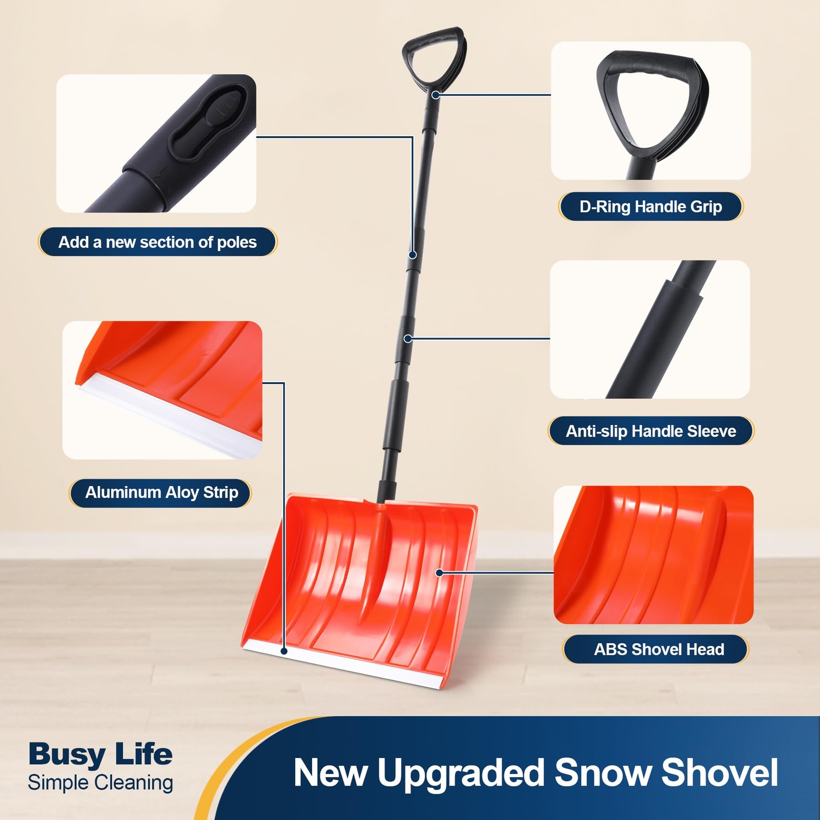 Snow Shovel for Driveway Home Garage Snow Removal Aluminum Strip with D-Grip …