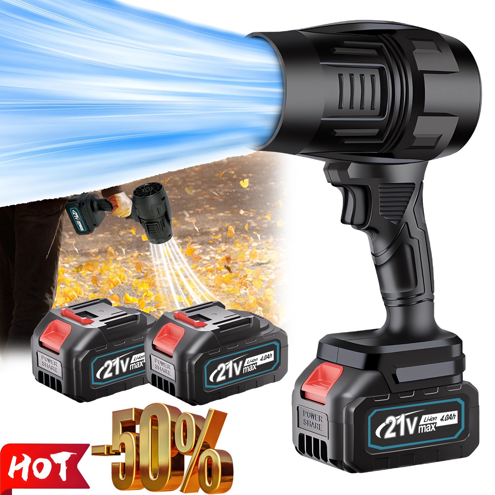 Electric Cordless Leaf Blower 80,000PM Handheld Leaf Blower 2X Battery & Charger