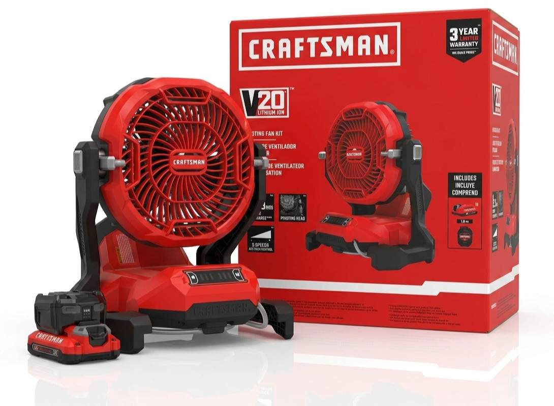Craftsman V20 Misting Fan KIT +Battery +Charger 3-Speed Portable Bucket Top