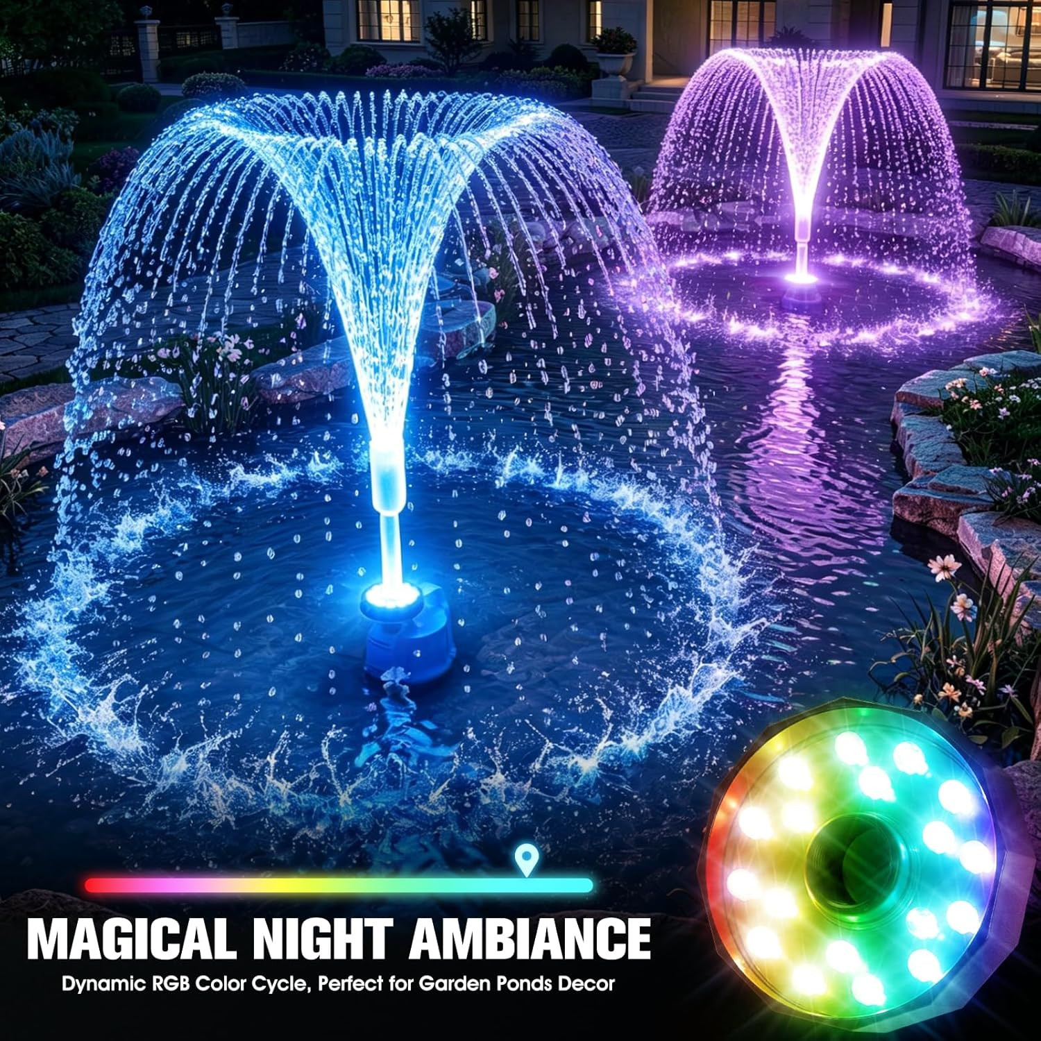 2026 Patented Pond Filter with Pump Fountain Lights, 2-In-1 Pond Filter with Pon