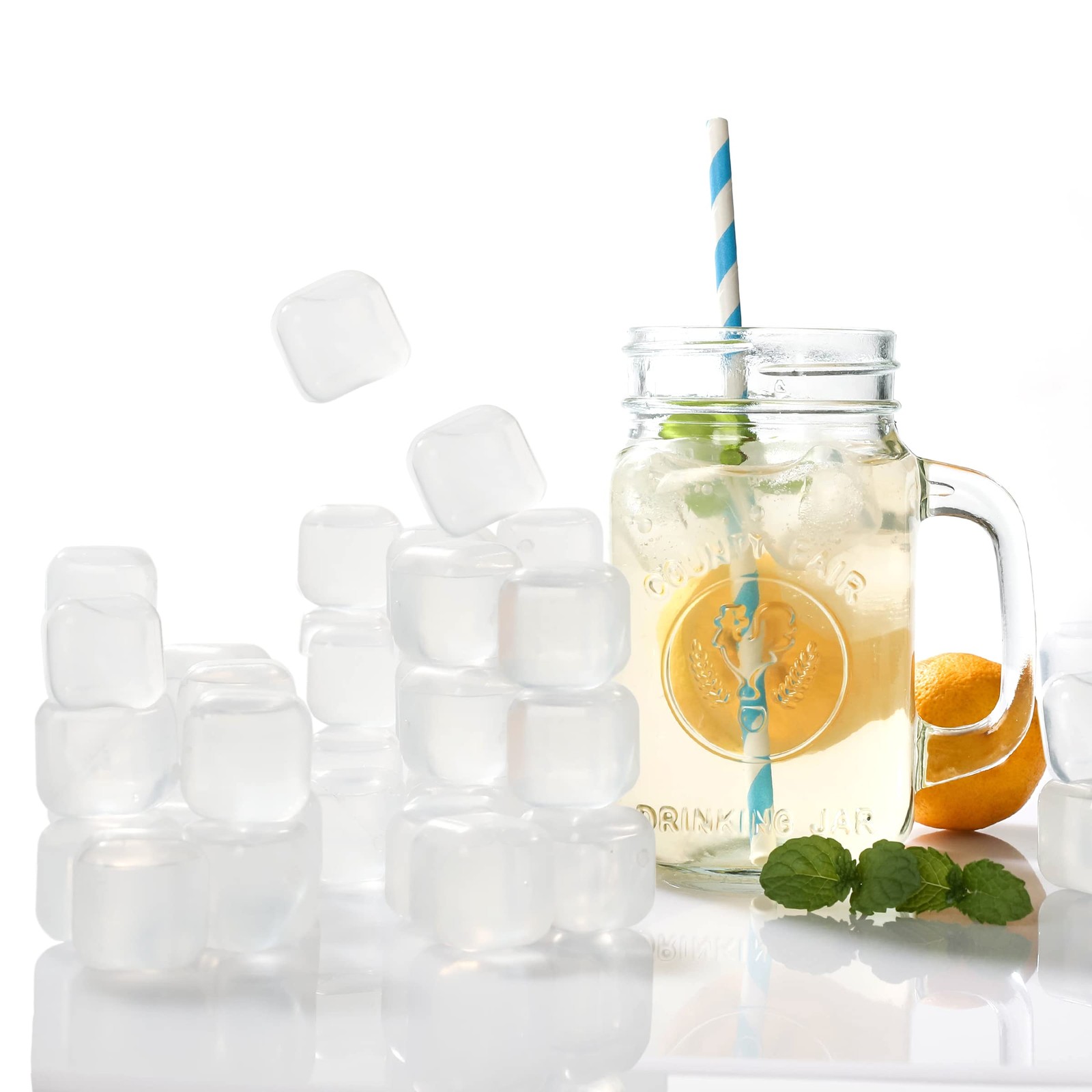 Reusable Ice Cube Plastic Cubes 25 Pack White 1 inch, – 25
