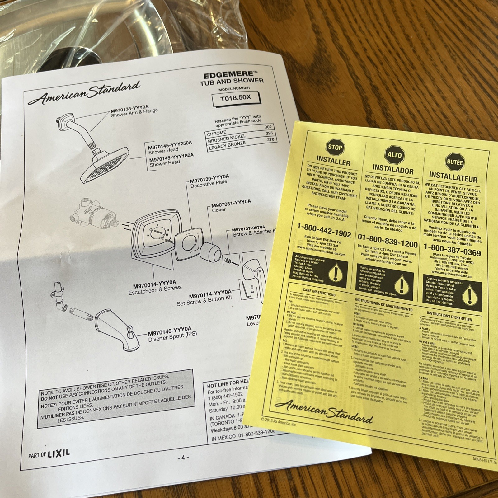 American Standard T018500.002 Edgemere Chrome Shower Valve Trim Kit (New) Qty-1