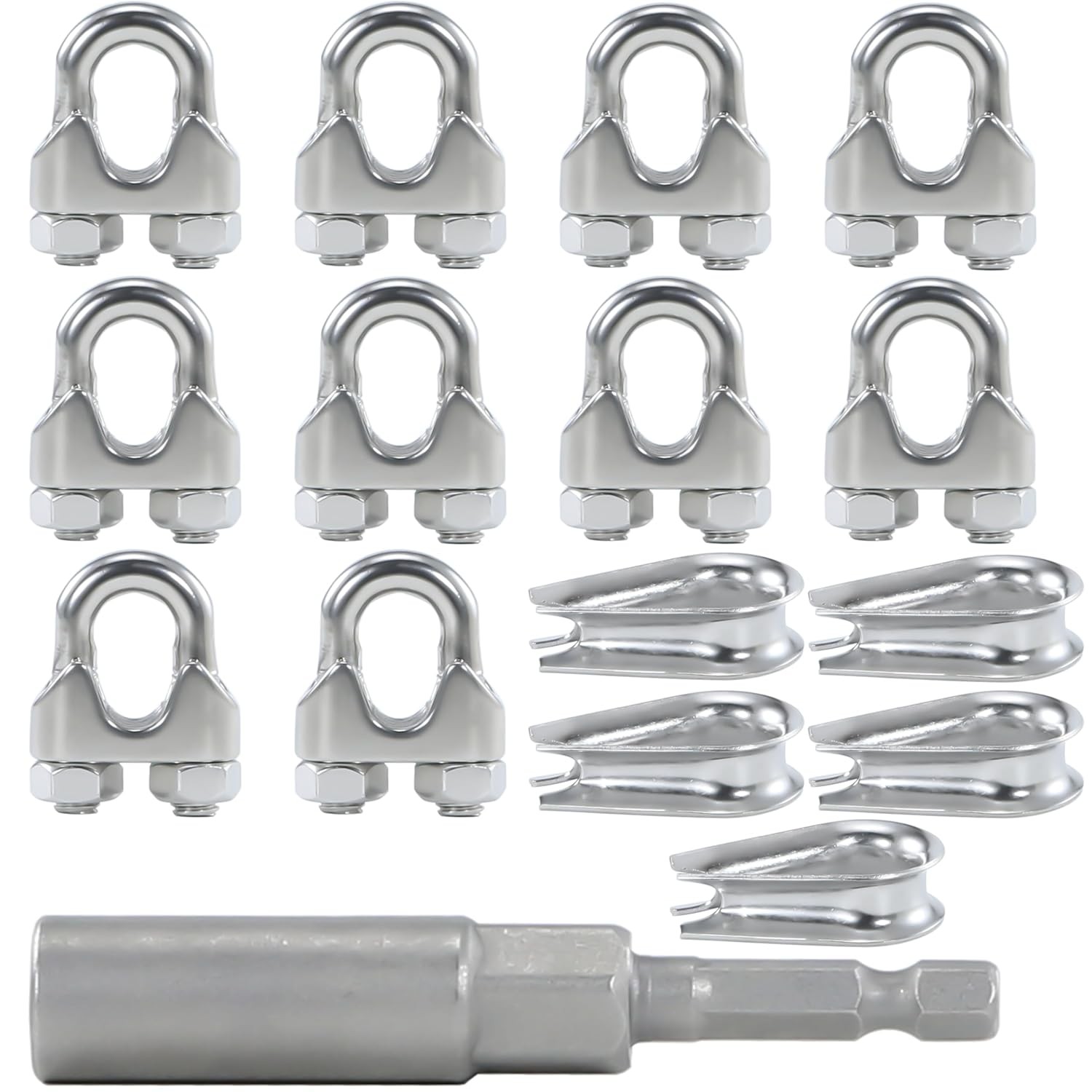 10Pcs M6 1/4″ Stainless Steel Wire Rope Clips Clamps Cable 5Pcs Thimbles