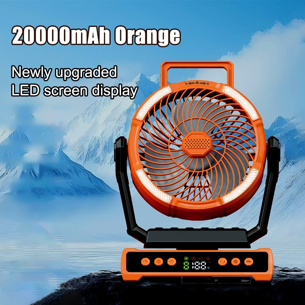 Camping Fan 20000mAh 58Hrs Rechargeable Portable Fan Remote LED Lights &4 Speeds