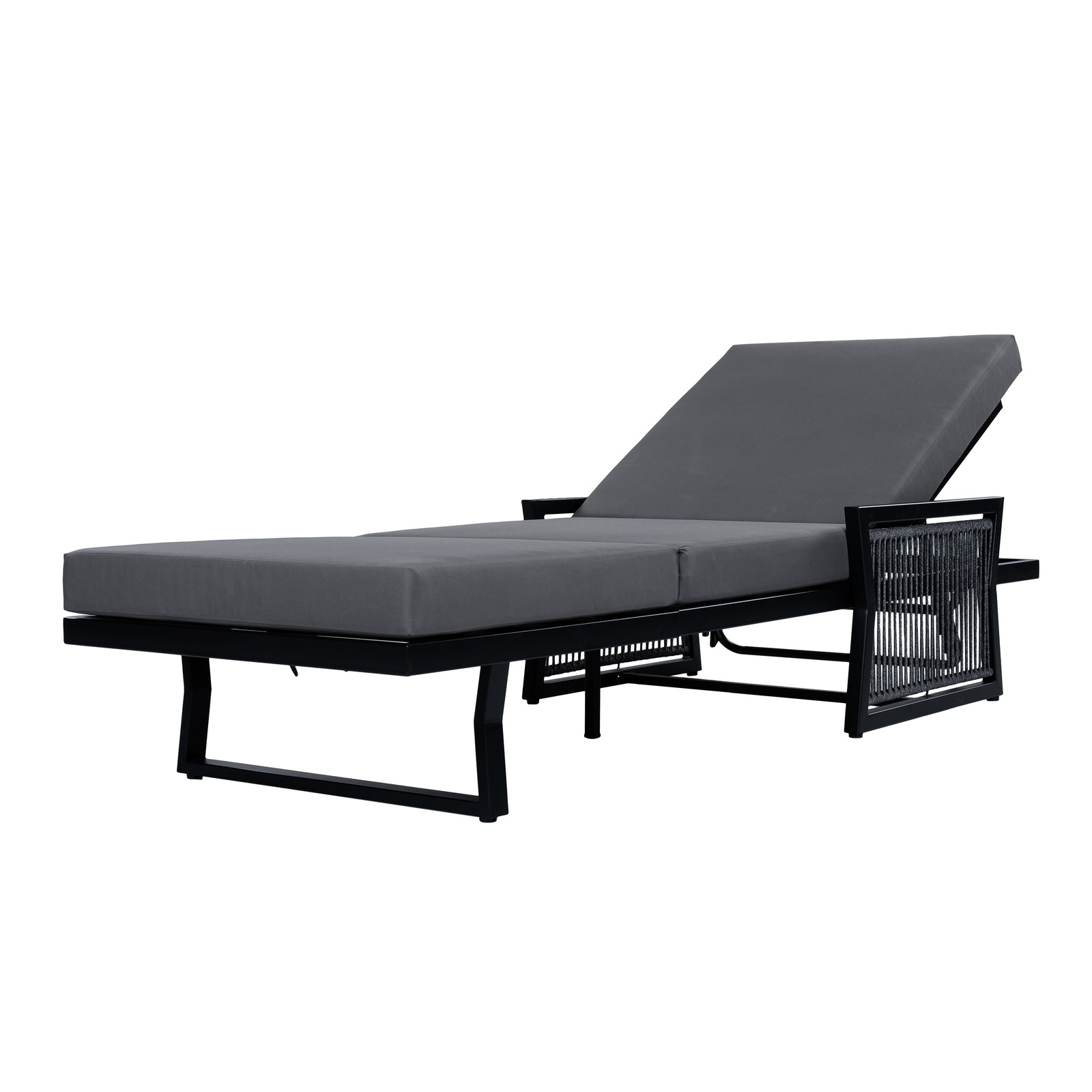All-Black Chaise Lounge with 4″ Thick Dark Grey Cushion, 400 LBS Capacity